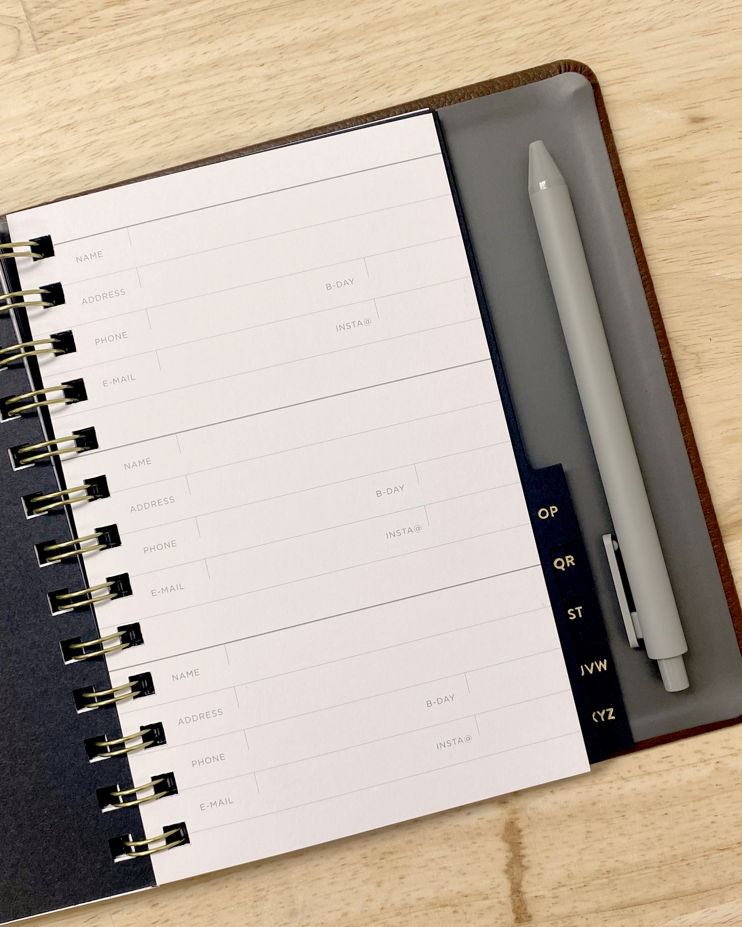 Leather address book with gold foil lettering
