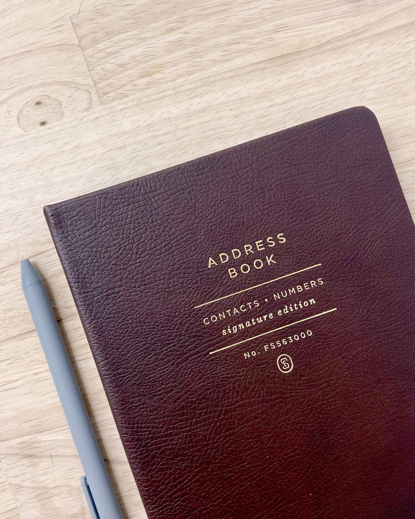 Leather address book with gold foil lettering