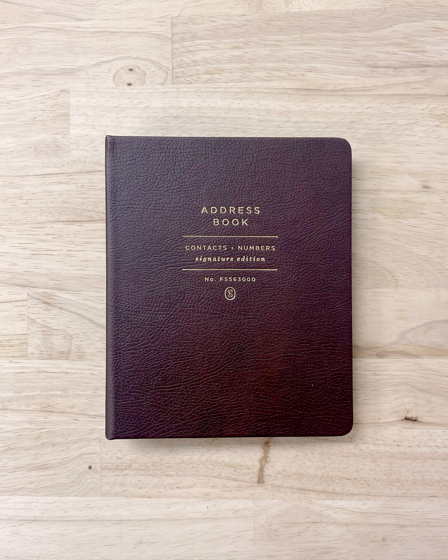 Leather address book with gold foil lettering