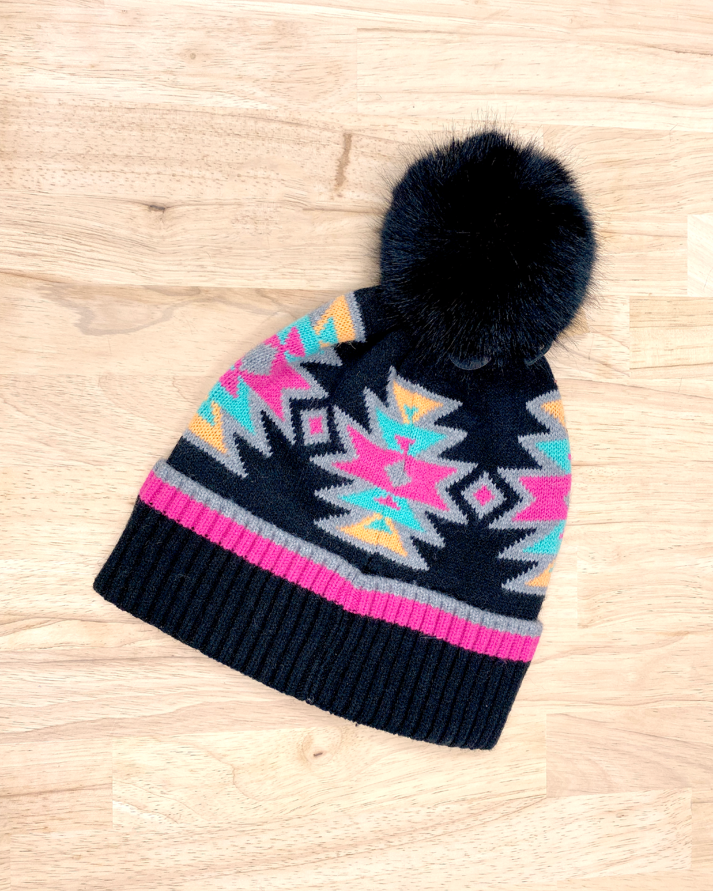 black southwest patterned beanie