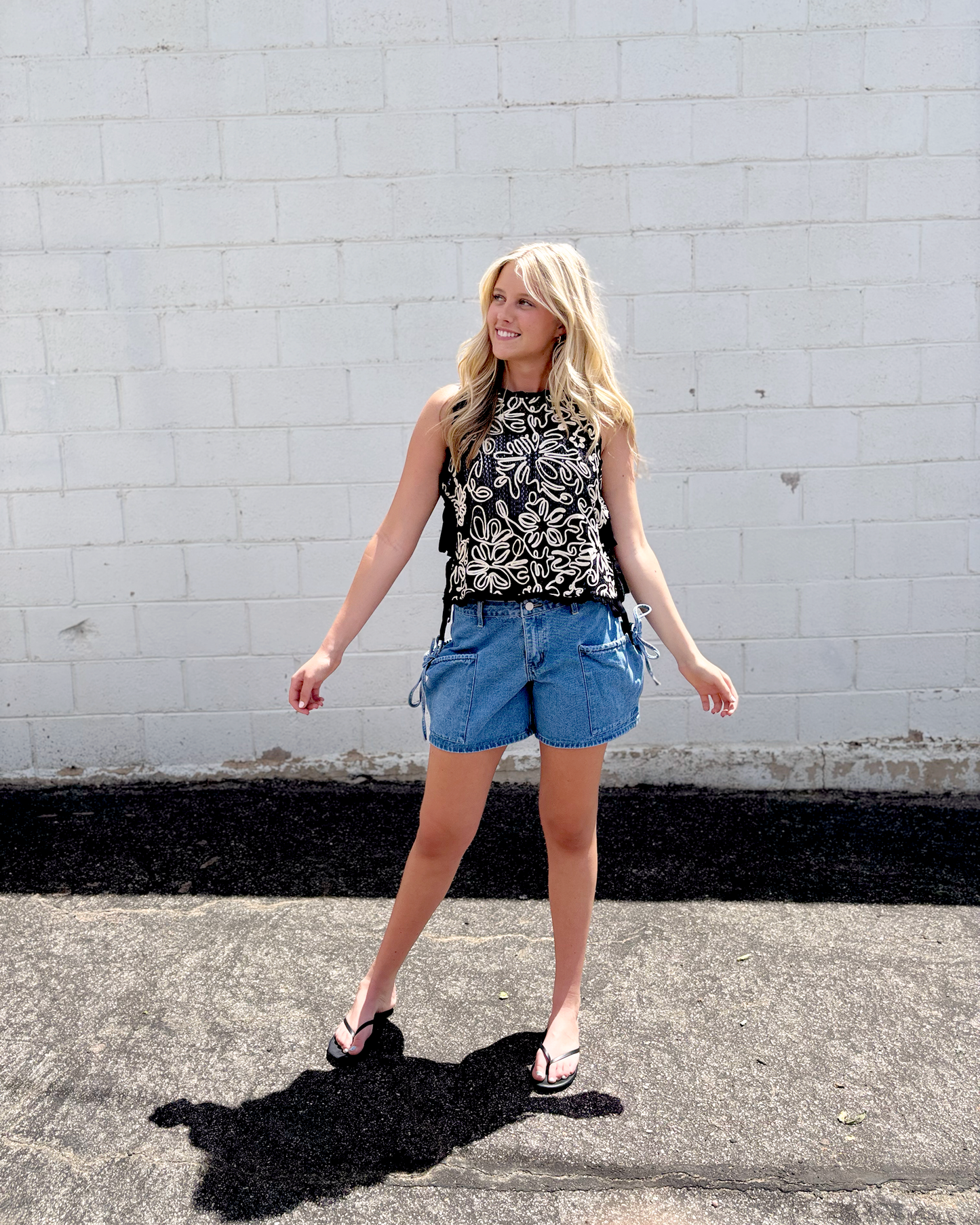 Black crochet top with ties on the sides