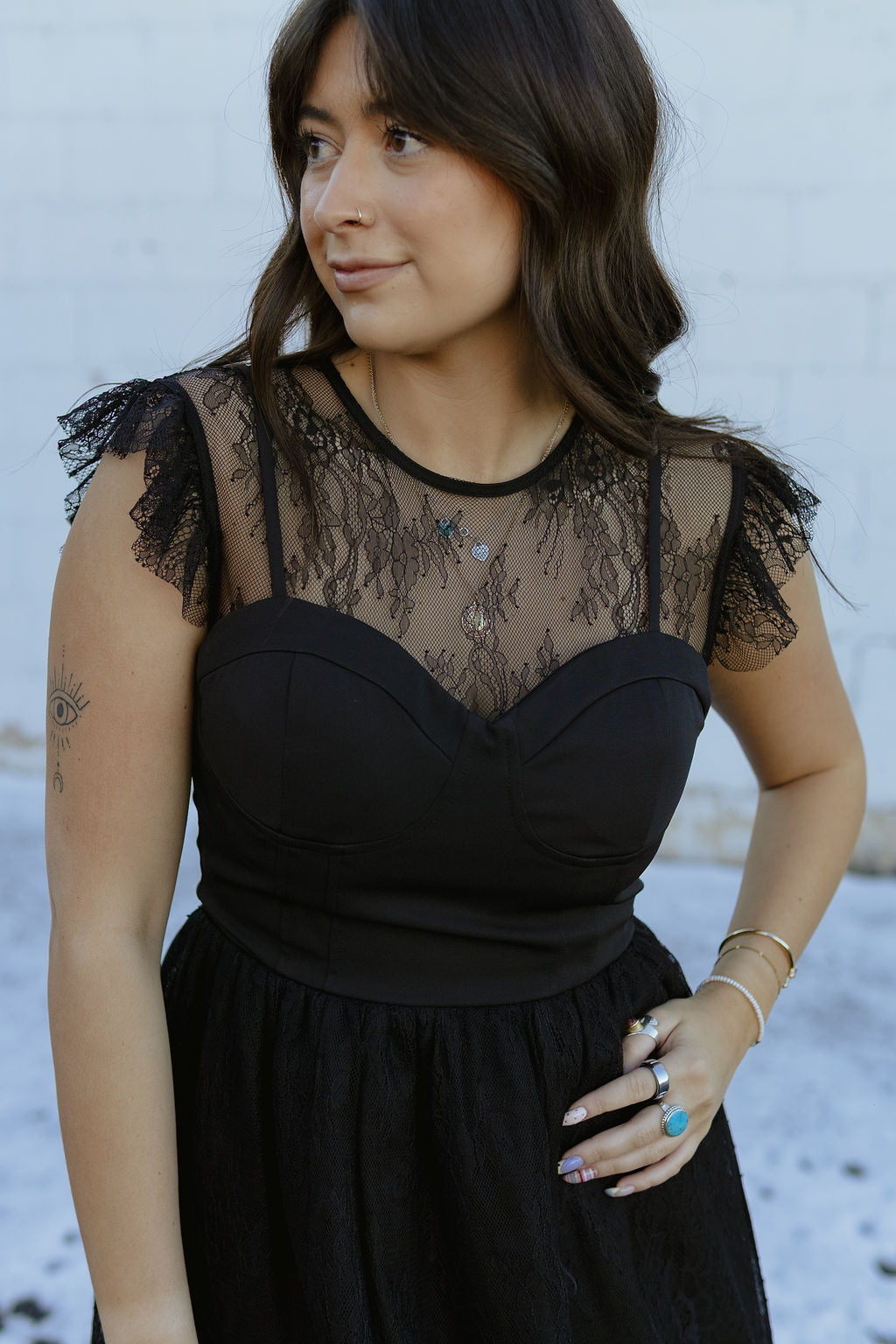 black dress with lace overlay