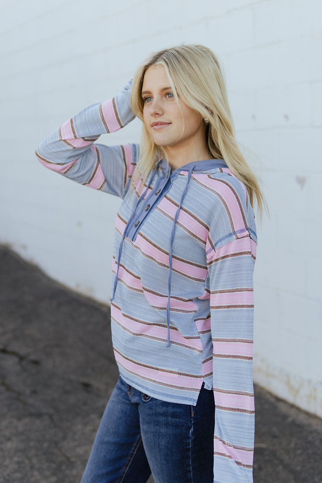 Striped hooded top