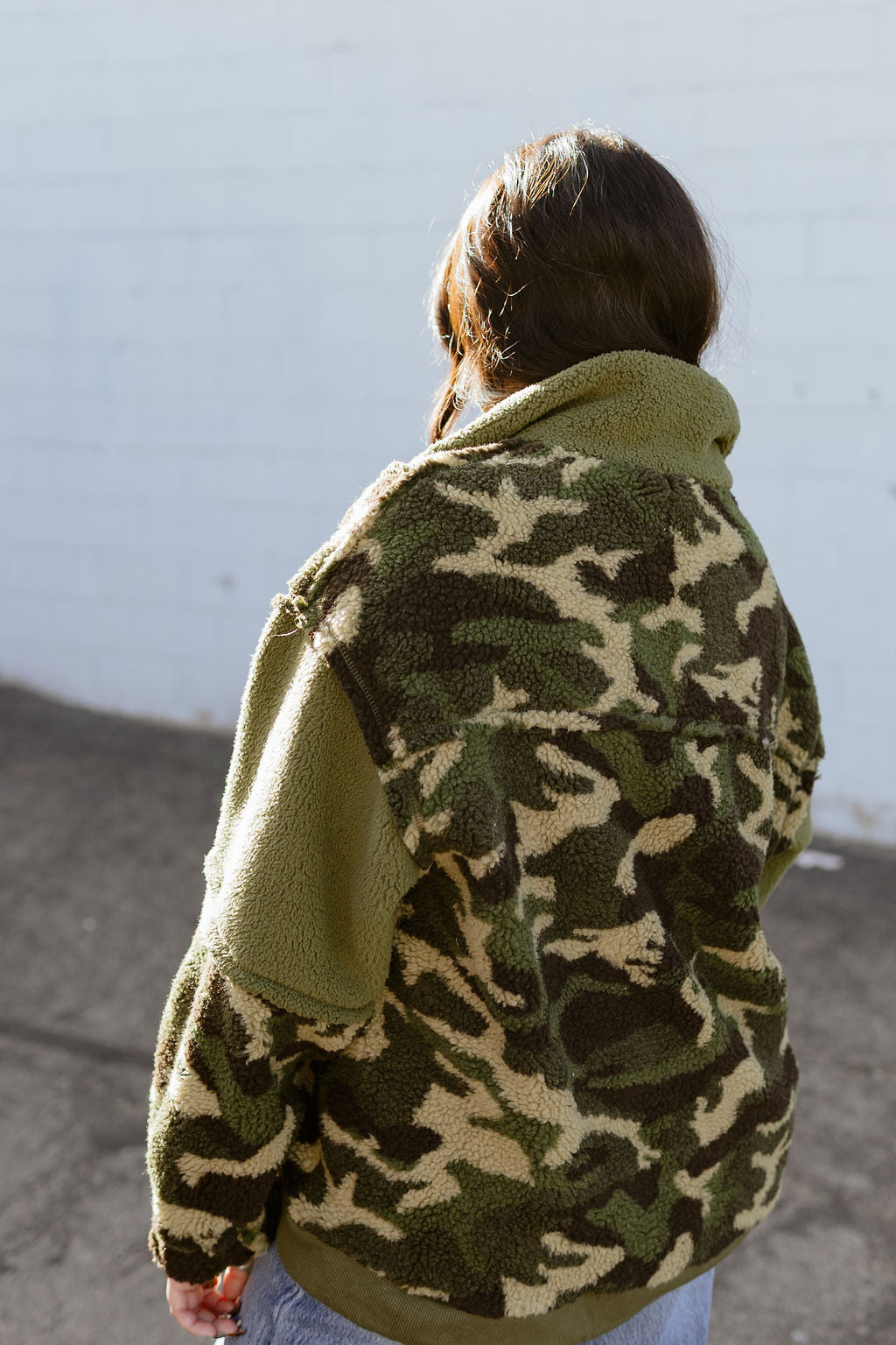 Camouflage shearling pullover sweater