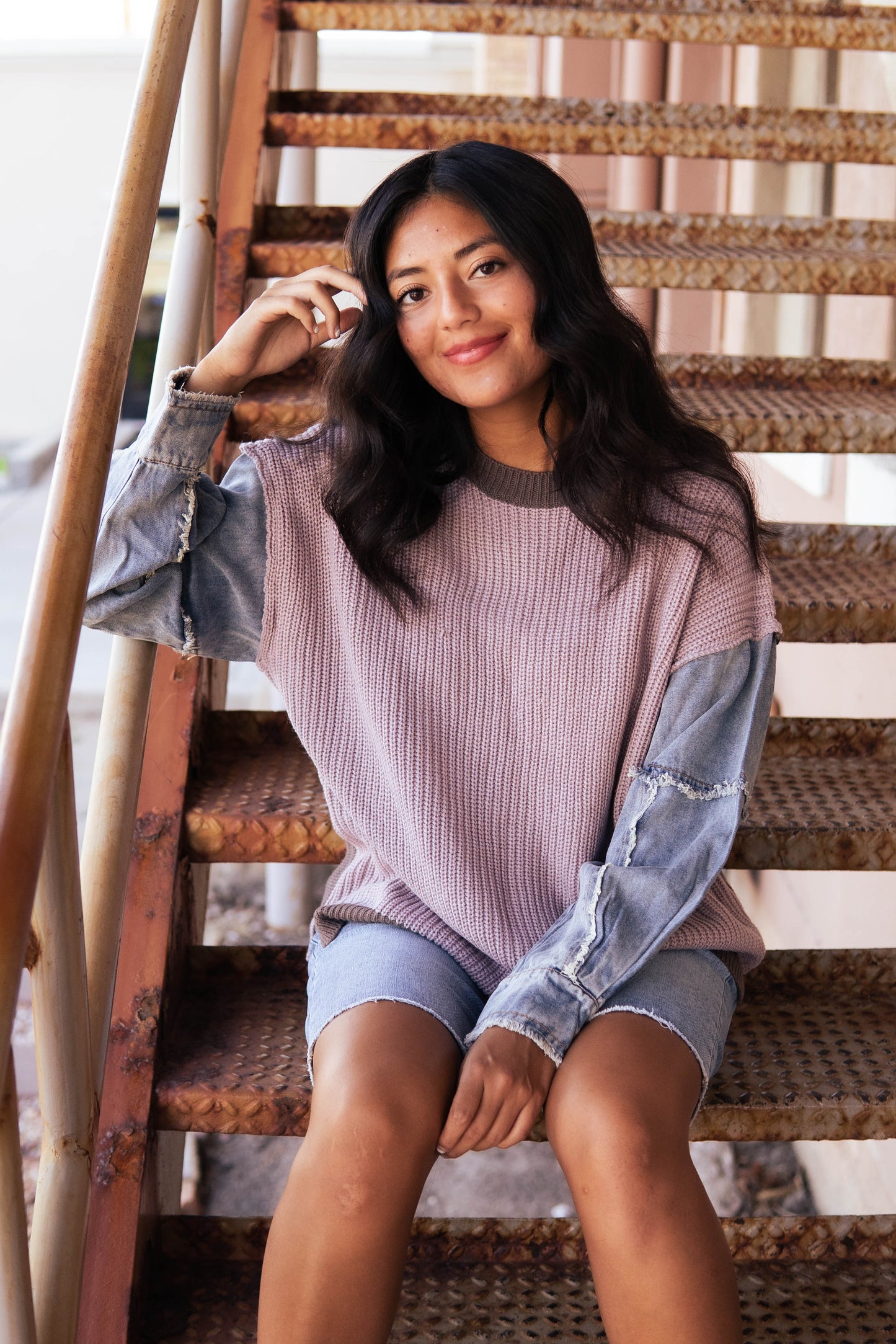 Denim Sleeve Sweater