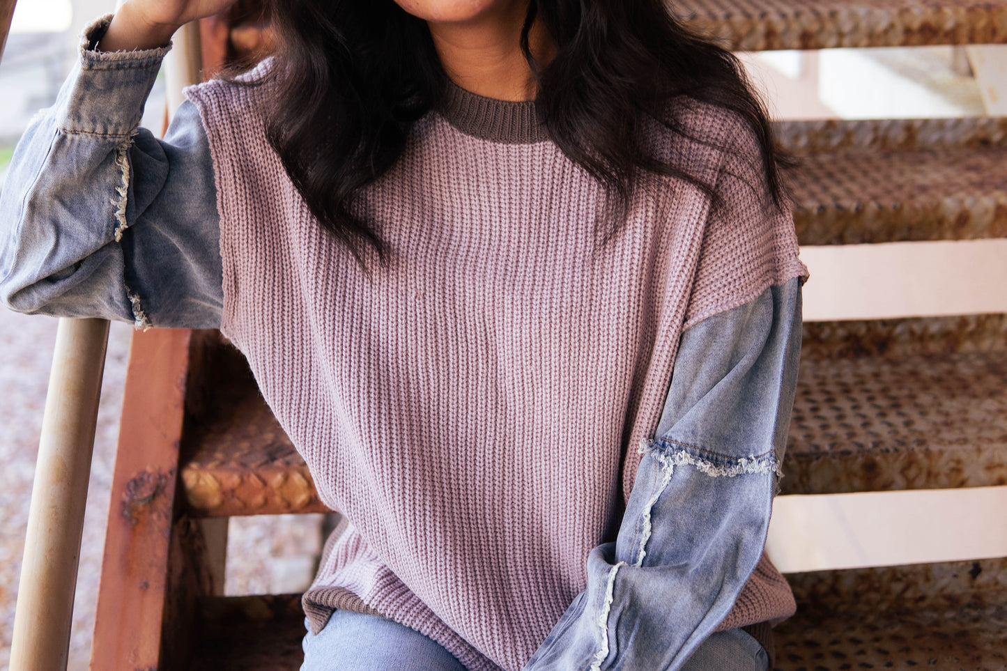 Denim Sleeve Sweater