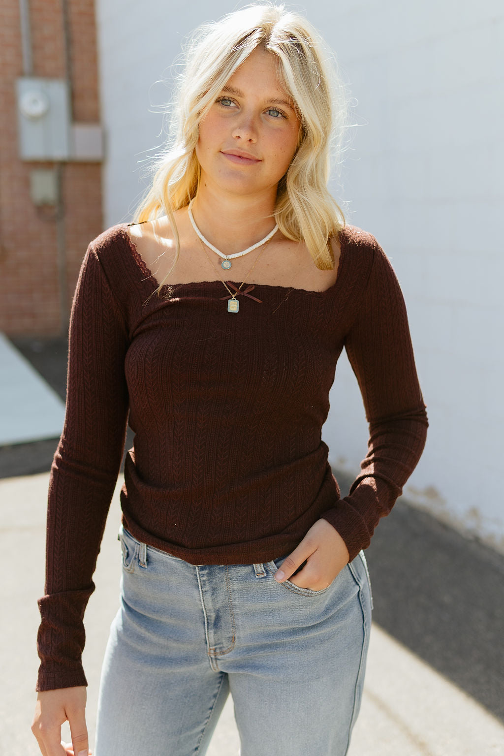 Square neck ribbed blouse