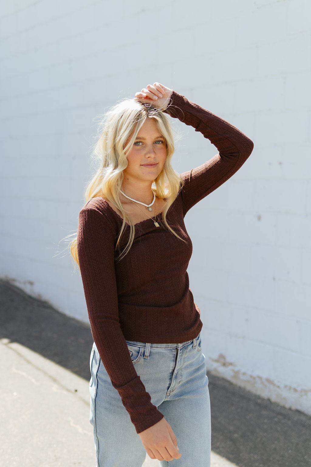 Square neck ribbed blouse