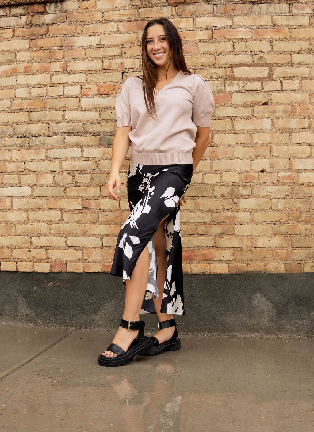 Black and White Floral Skirt