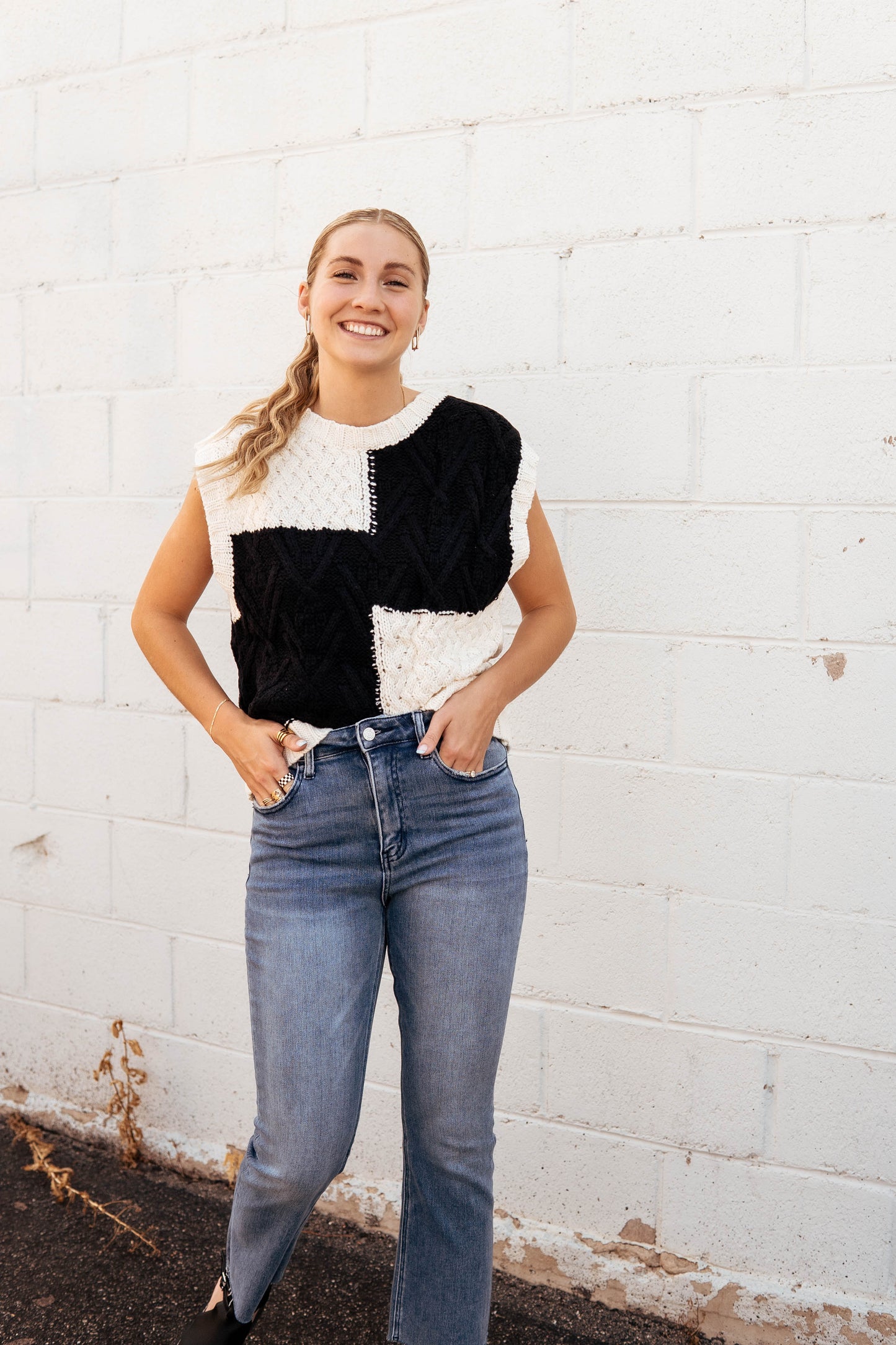 Black and White Block Sweater Vest