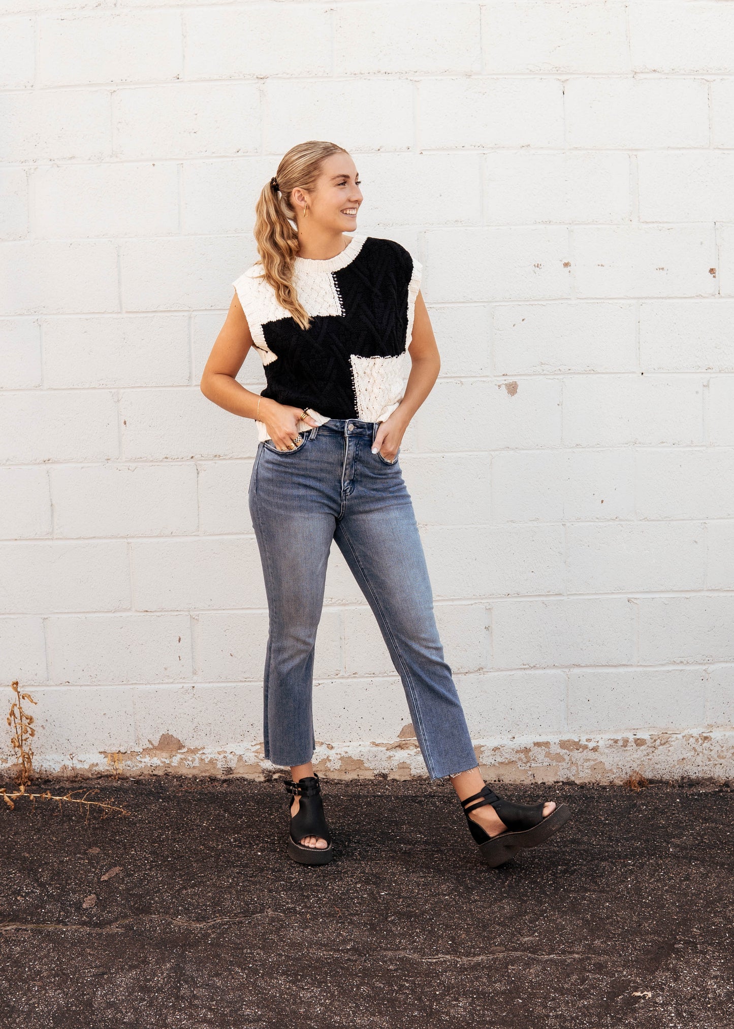 Black and White Block Sweater Vest