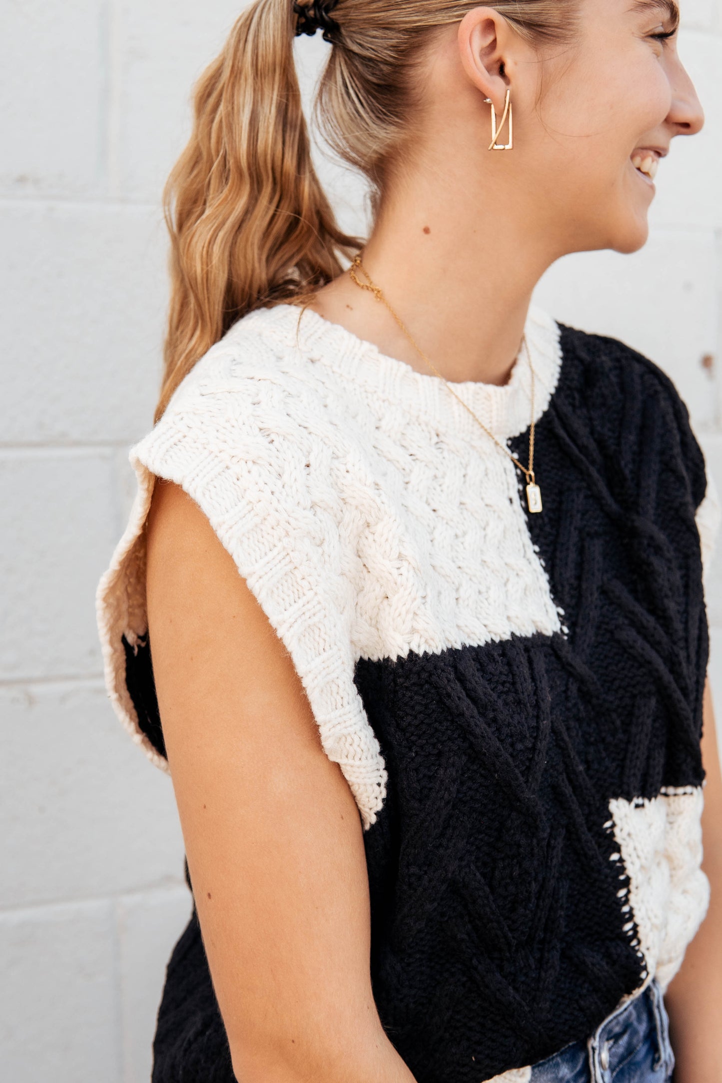 Black and White Block Sweater Vest