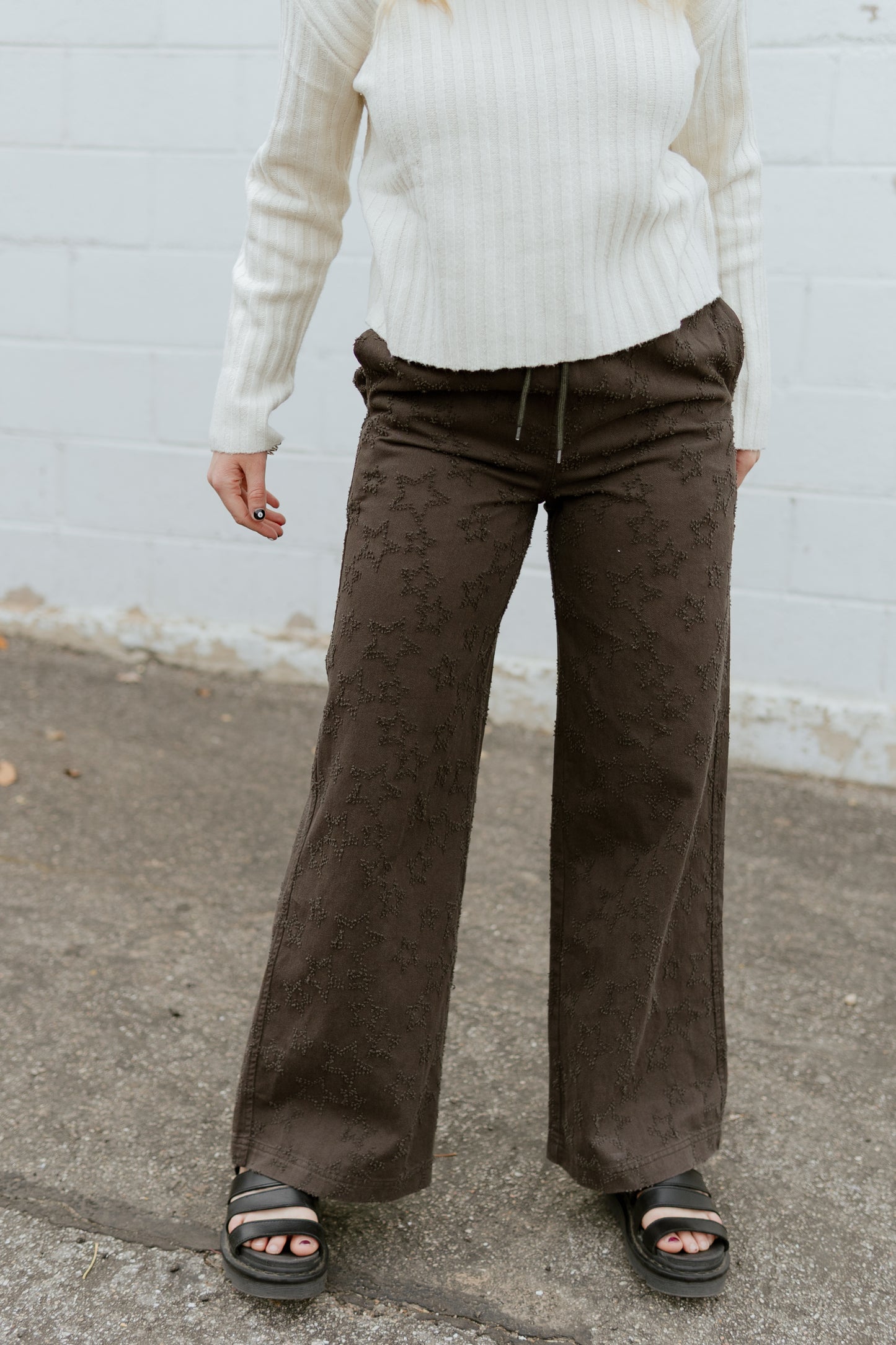 star Embroidered brown pants