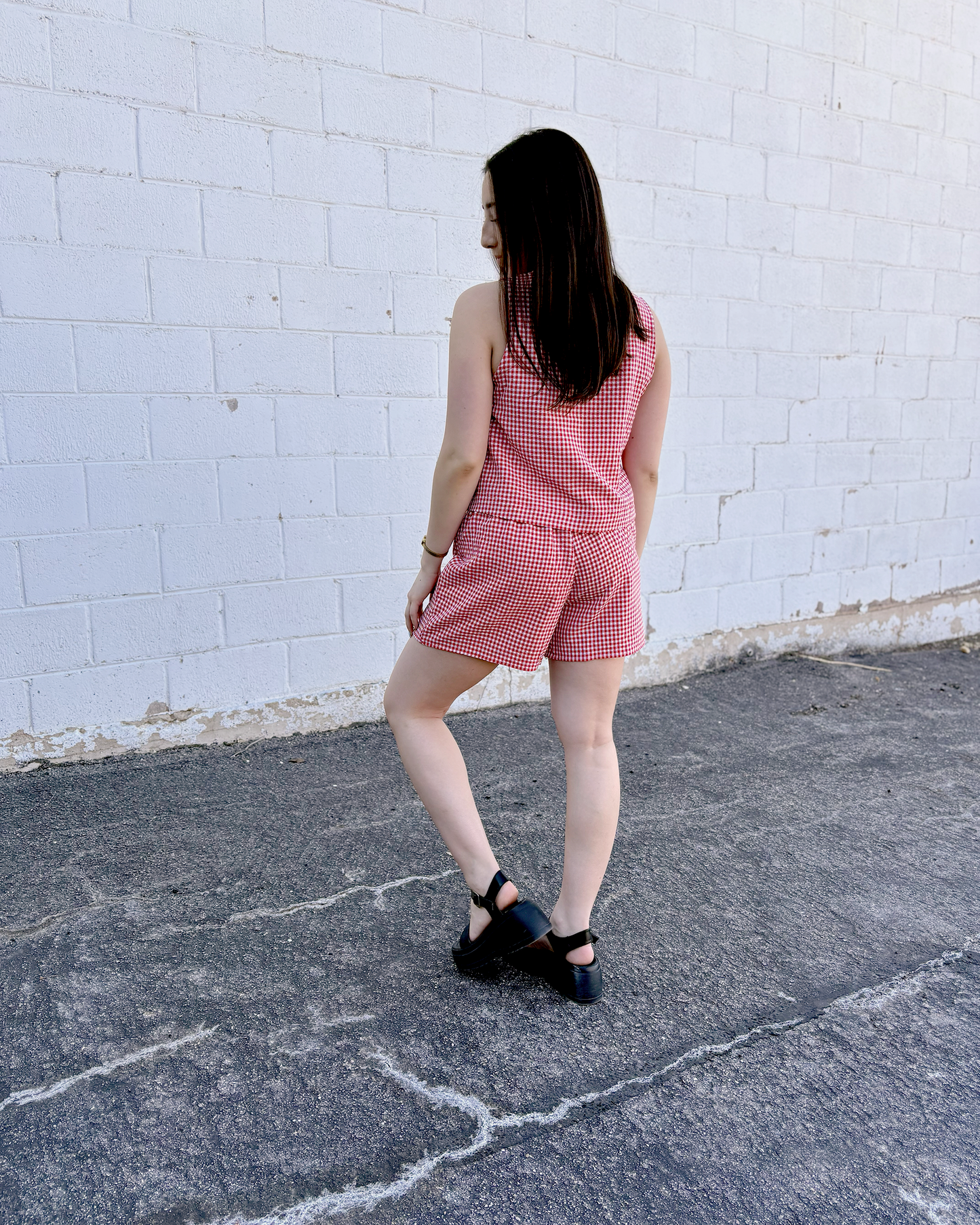 Red Gingham outfit set with sleeveless top and skort