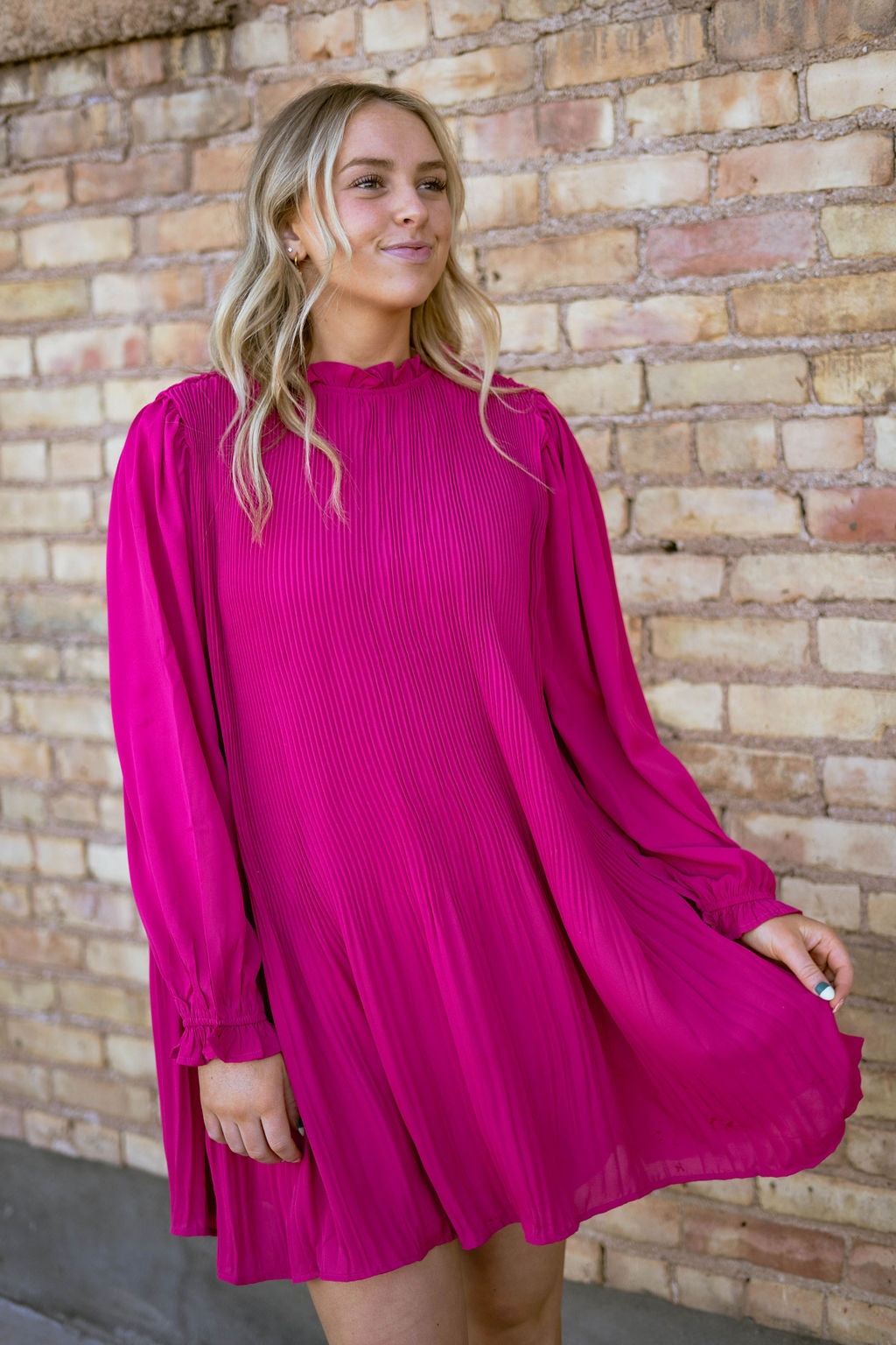 A line hot pink pleated dress