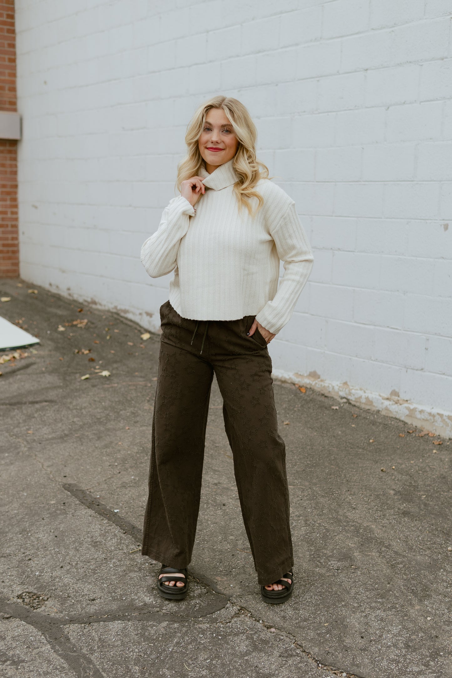 Ivory colored slightly cropped turtleneck