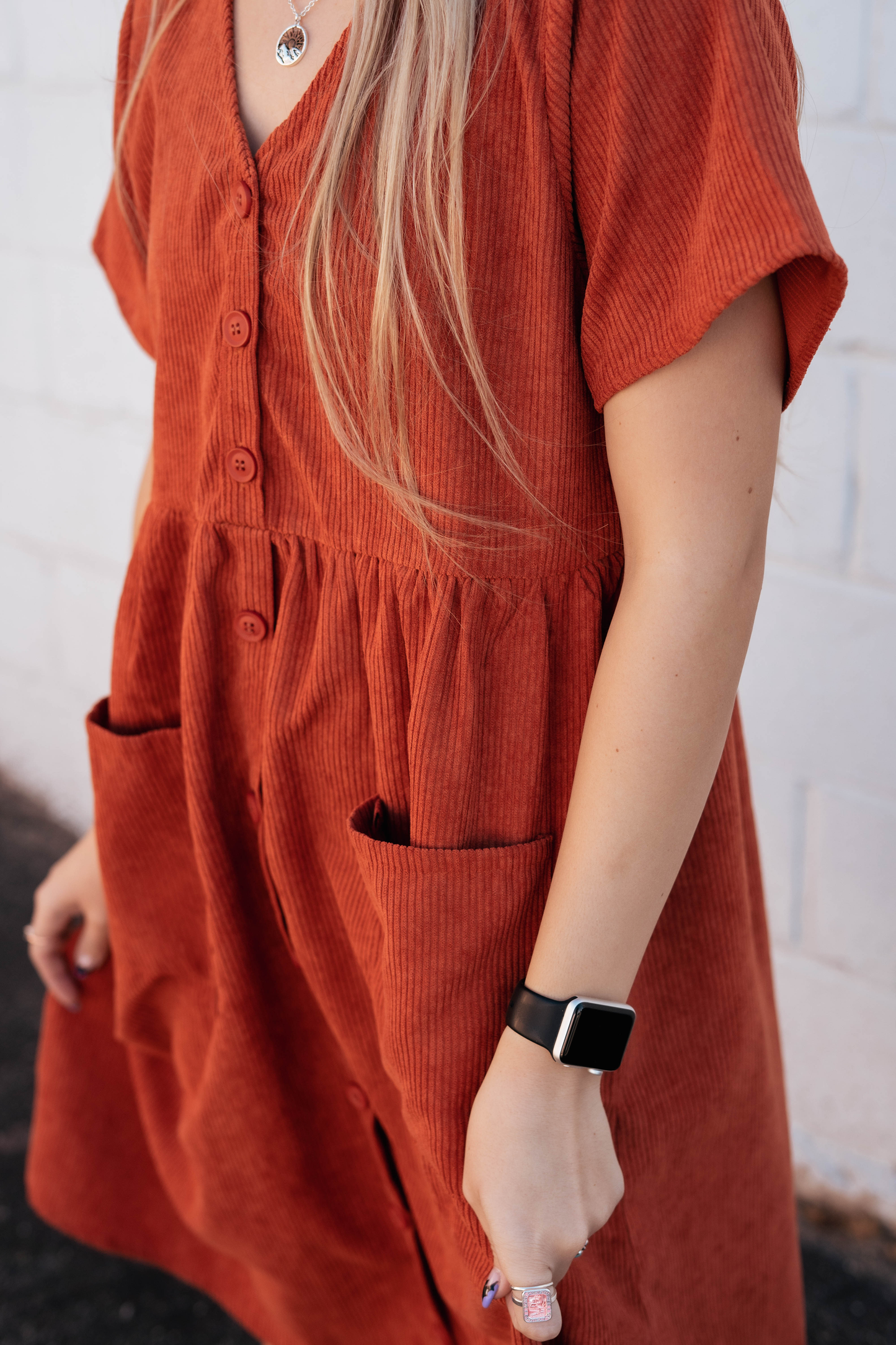 orange fall dress with pockets