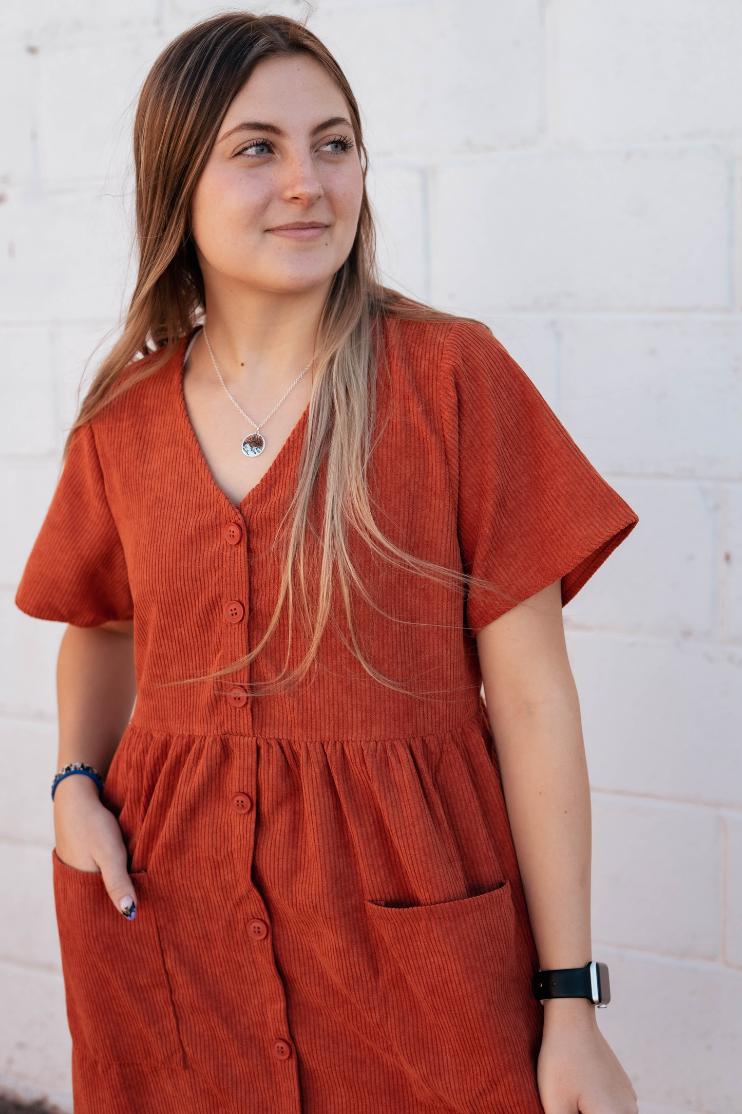 orange fall dress with pockets