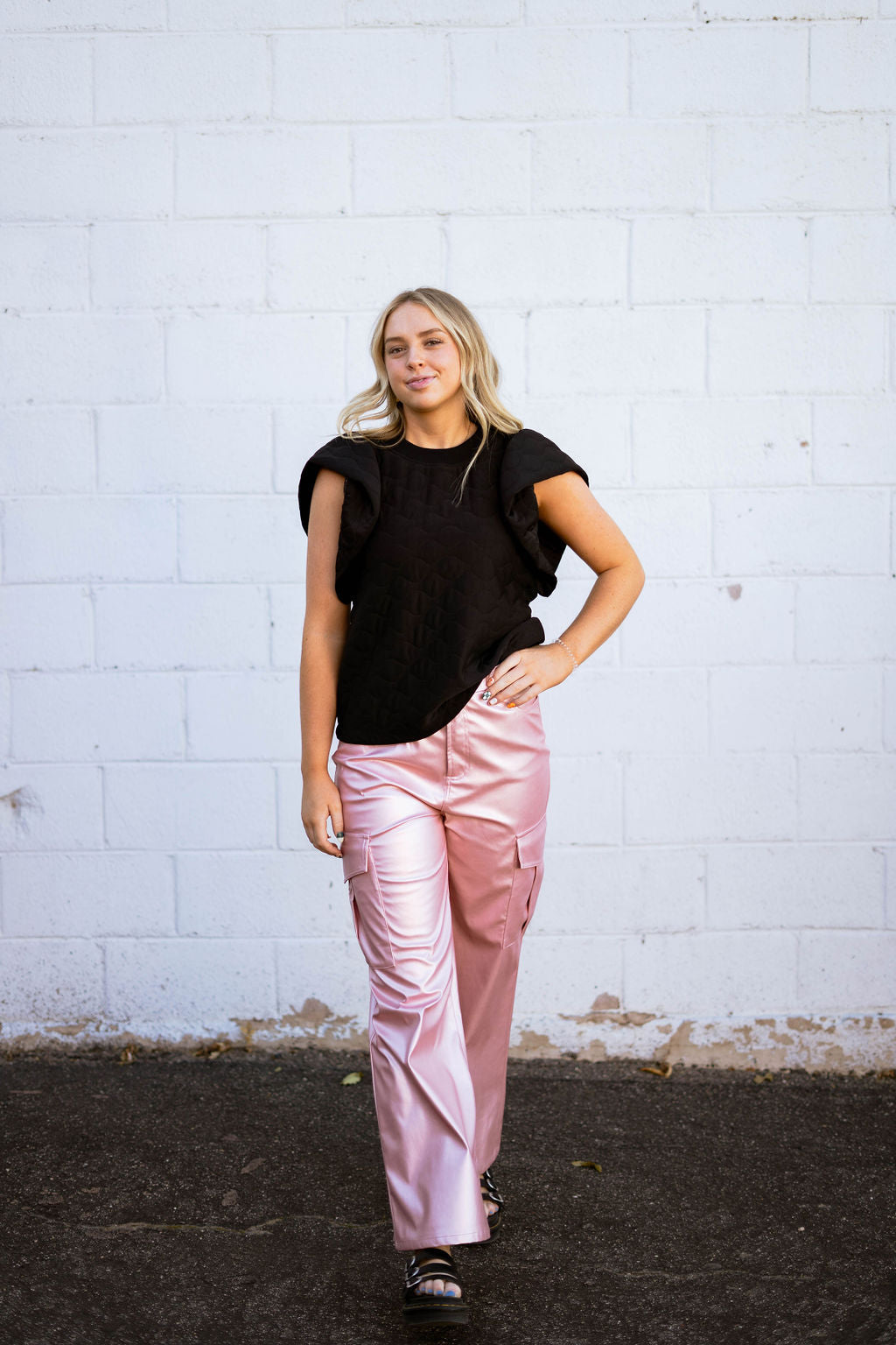 metallic pink cargo pants