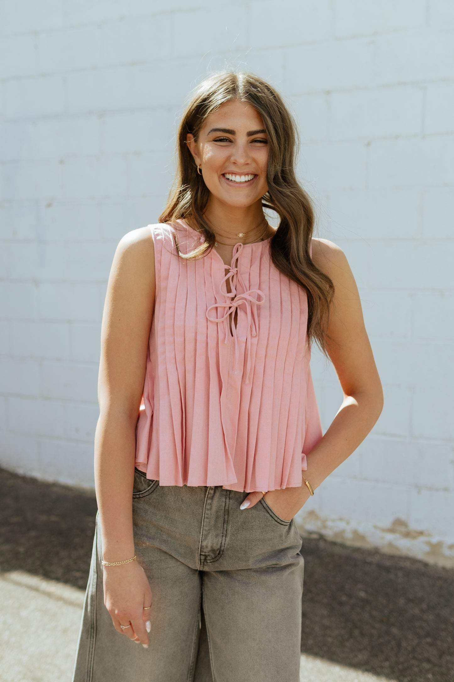 Pink Pleated Blouse