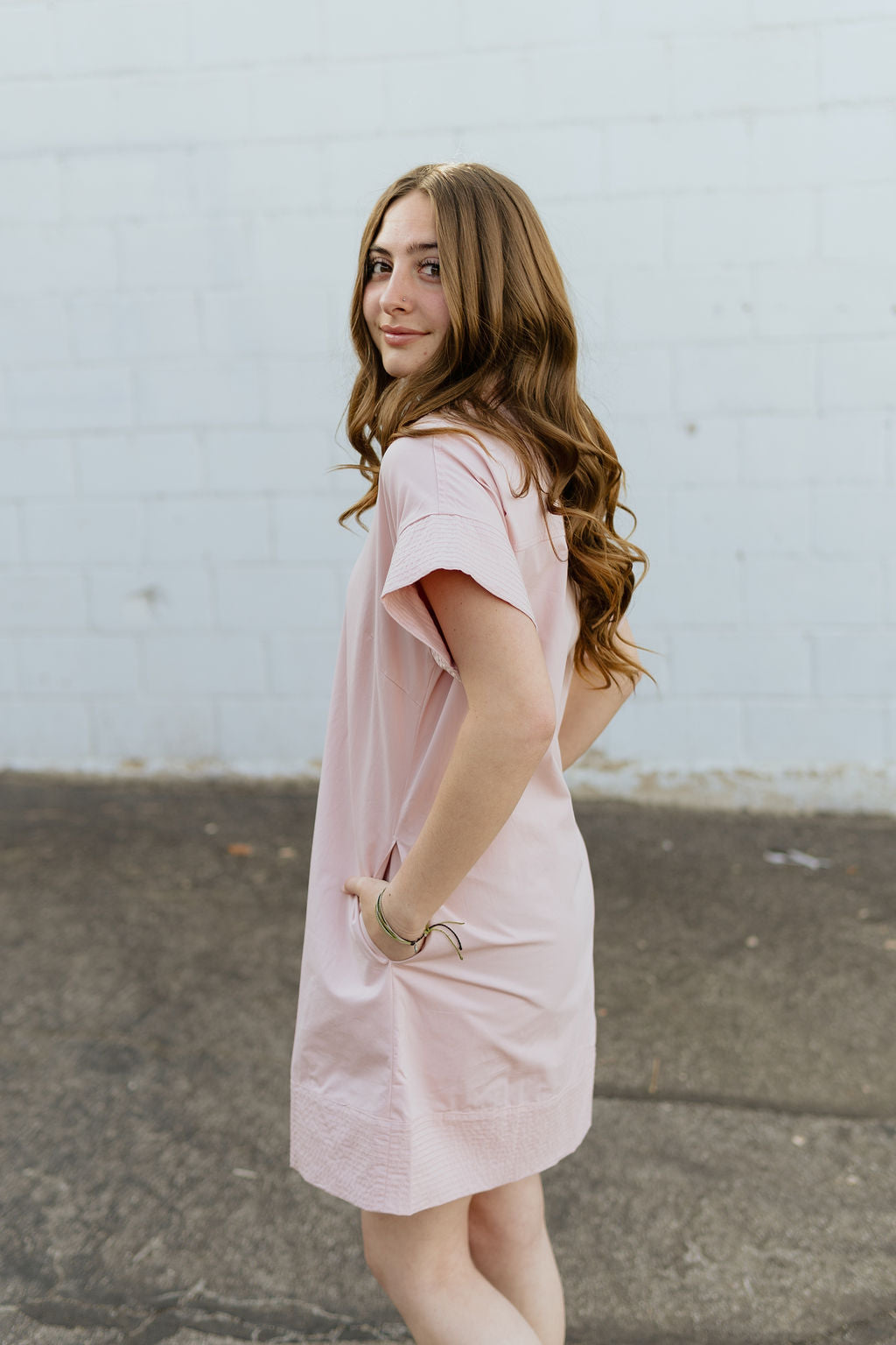 pink mini shirt dress