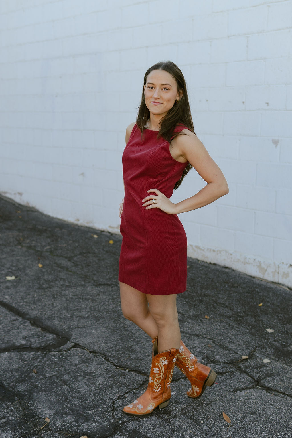 short red corduroy dress, sleeveless