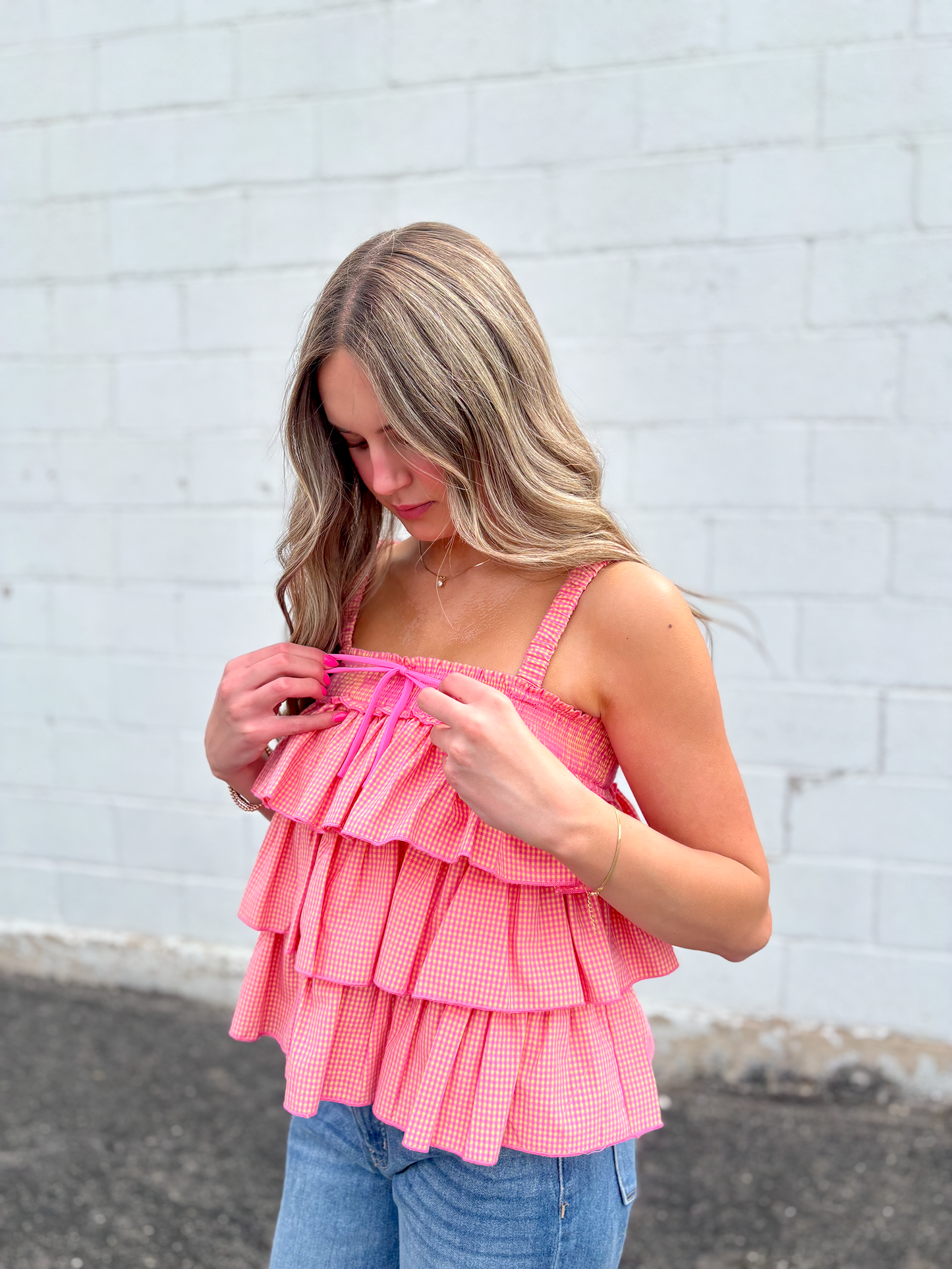 Tiered ruffled Top in pink and yellow
