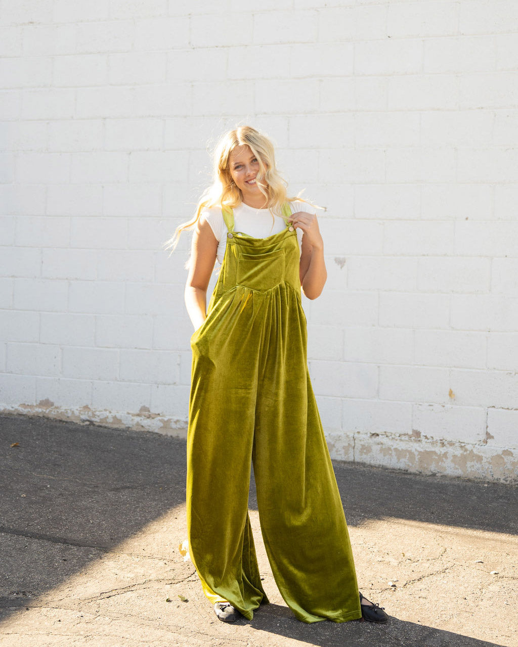 Velvet Overalls in Chartruse