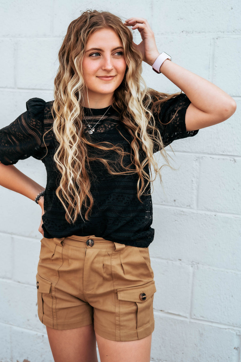 black lace top with puff sleeves