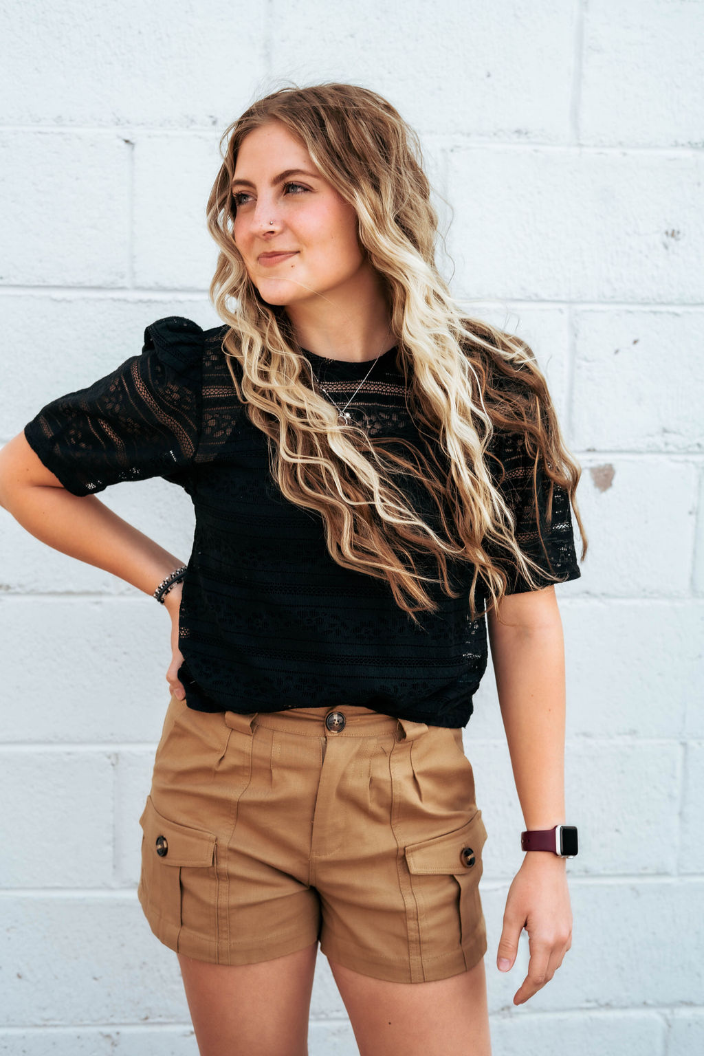 black lace top with puff sleeves
