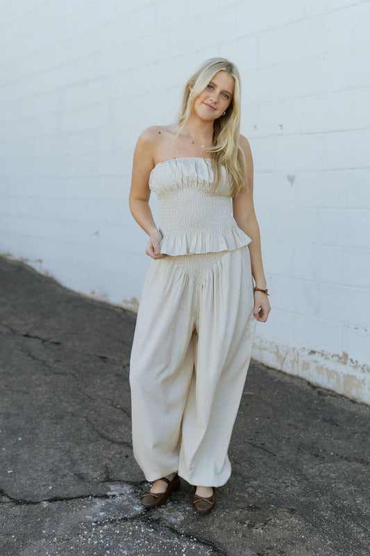 Beige Summer Set with tube top and harem pants