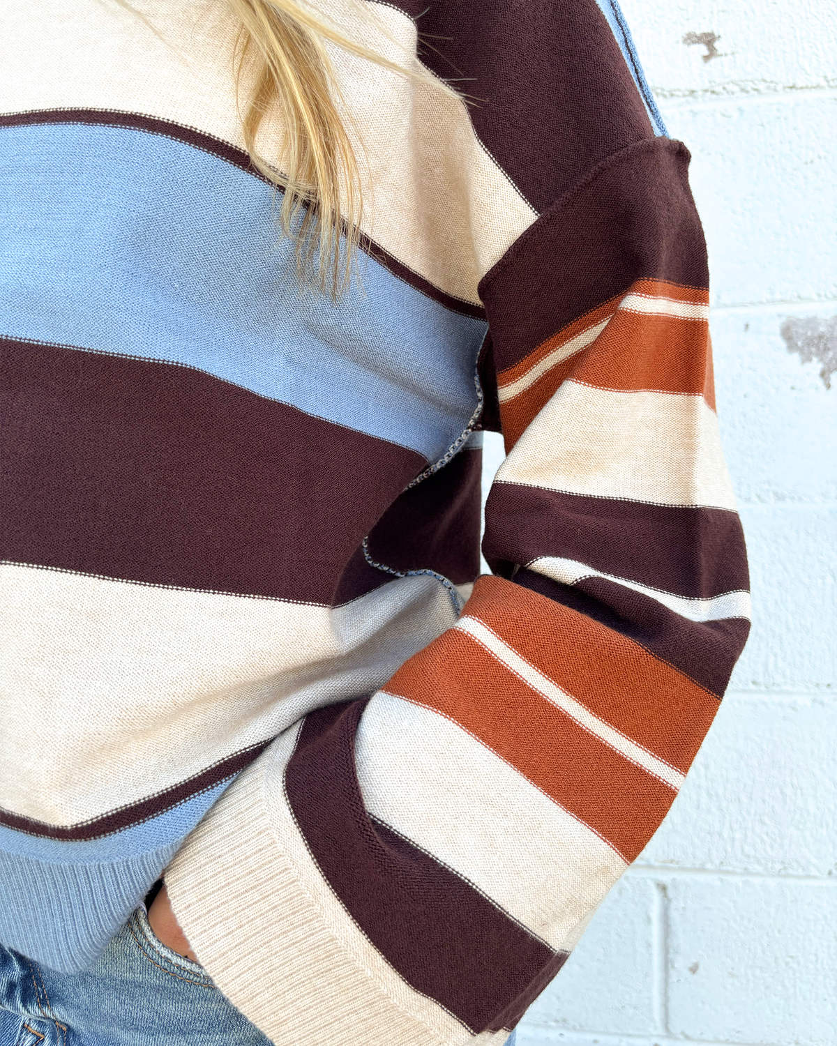 Multi color striped sweater with bell sleeves