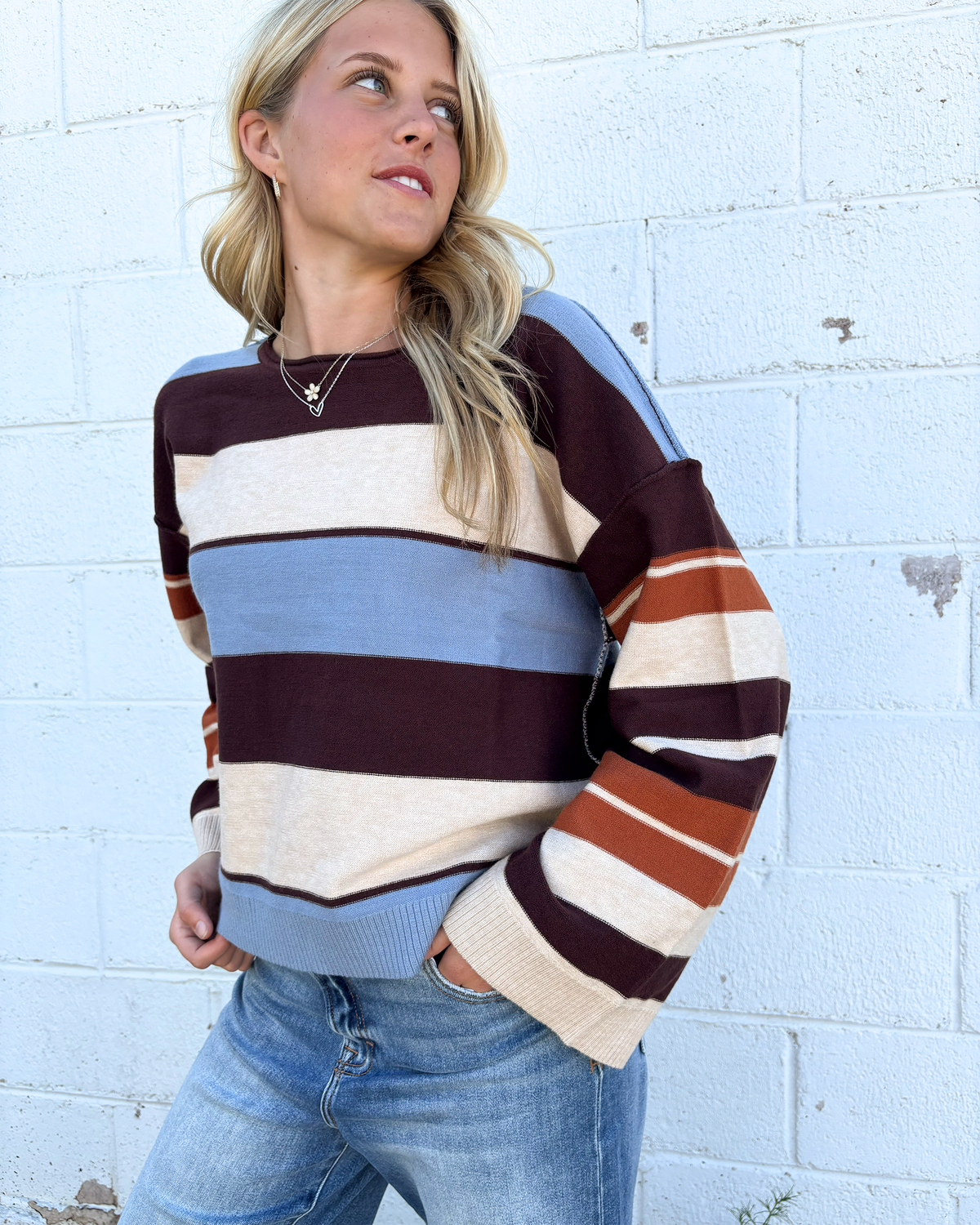 Multi color striped sweater with bell sleeves