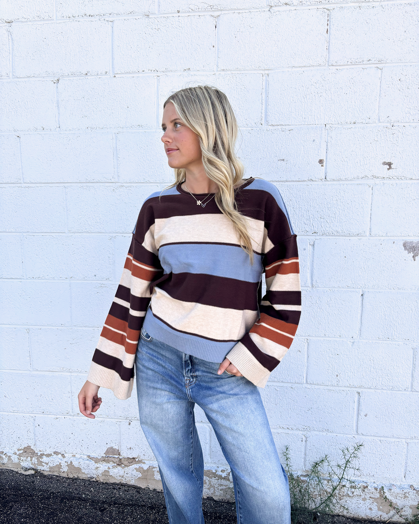 Multi color striped sweater with bell sleeves