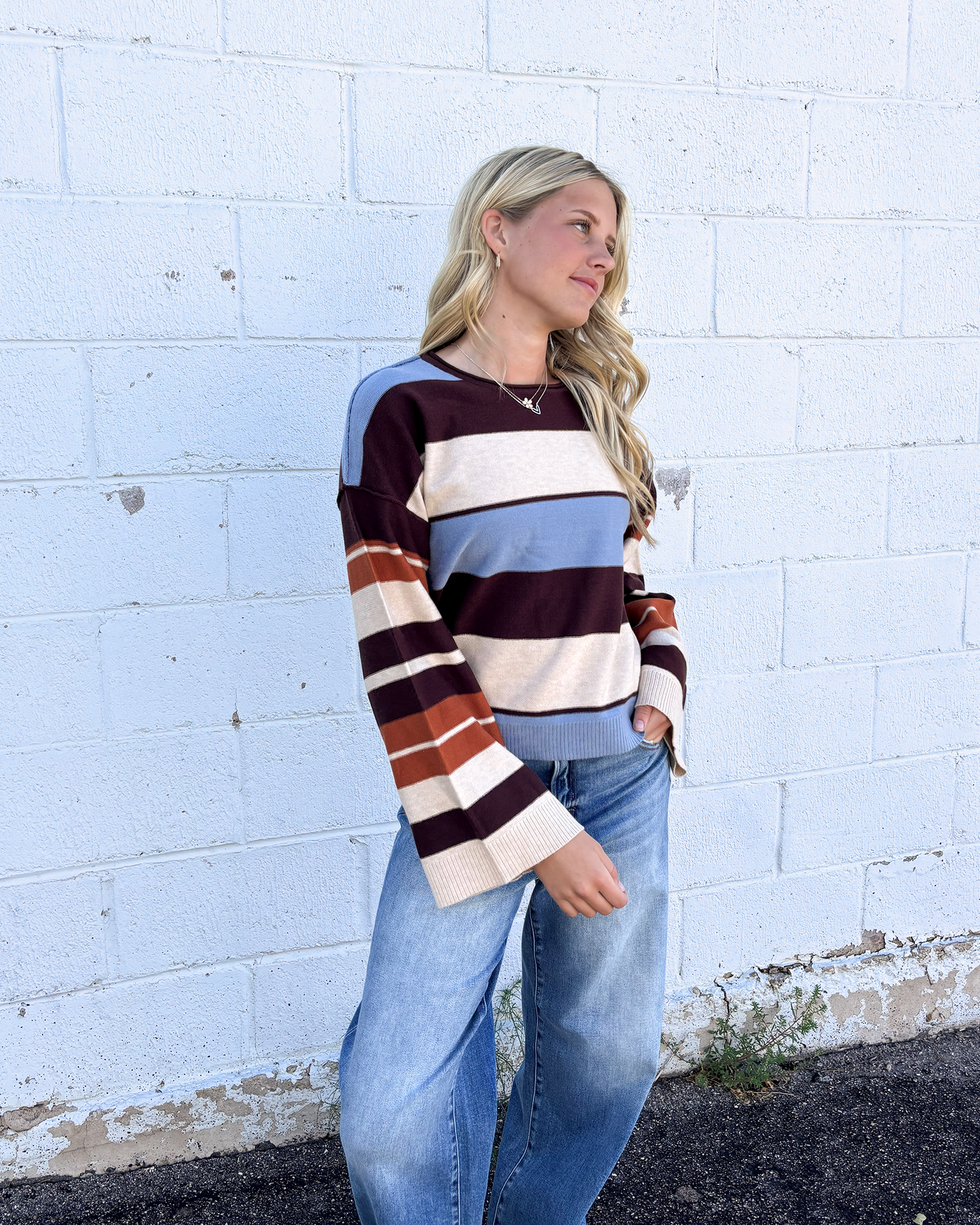 Multi color striped sweater with bell sleeves