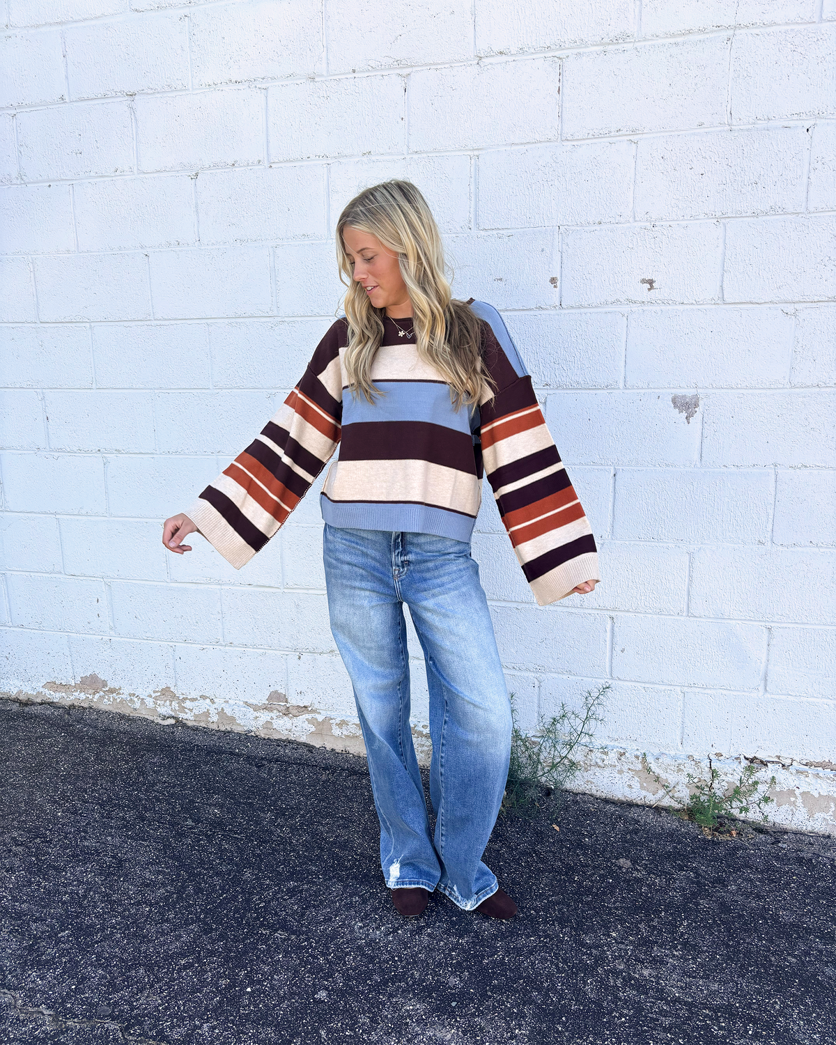 Multi color striped sweater with bell sleeves