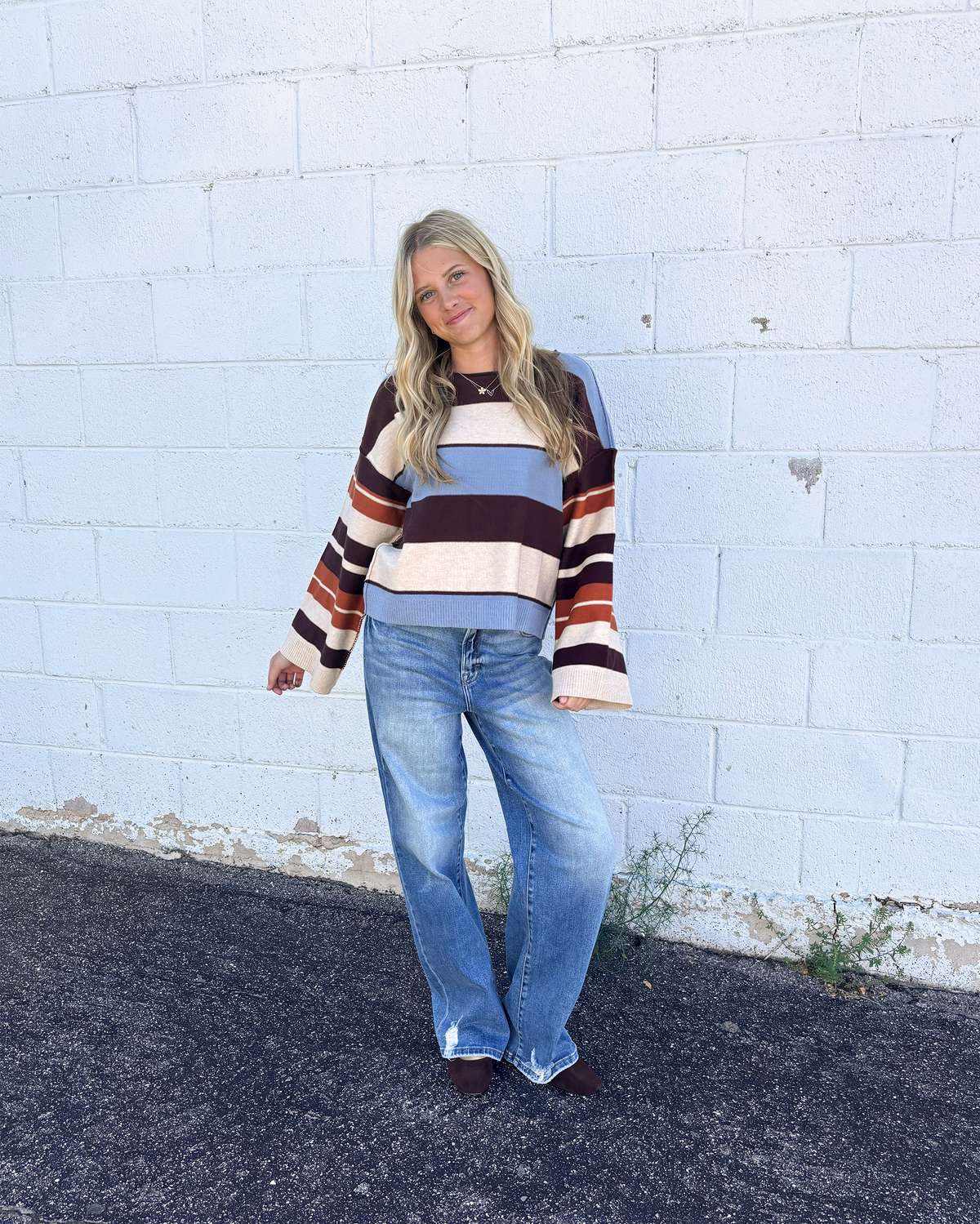 Multi color striped sweater with bell sleeves