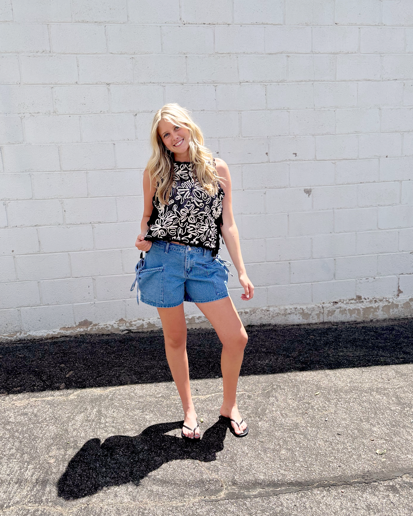 Black crochet top with ties on the sides
