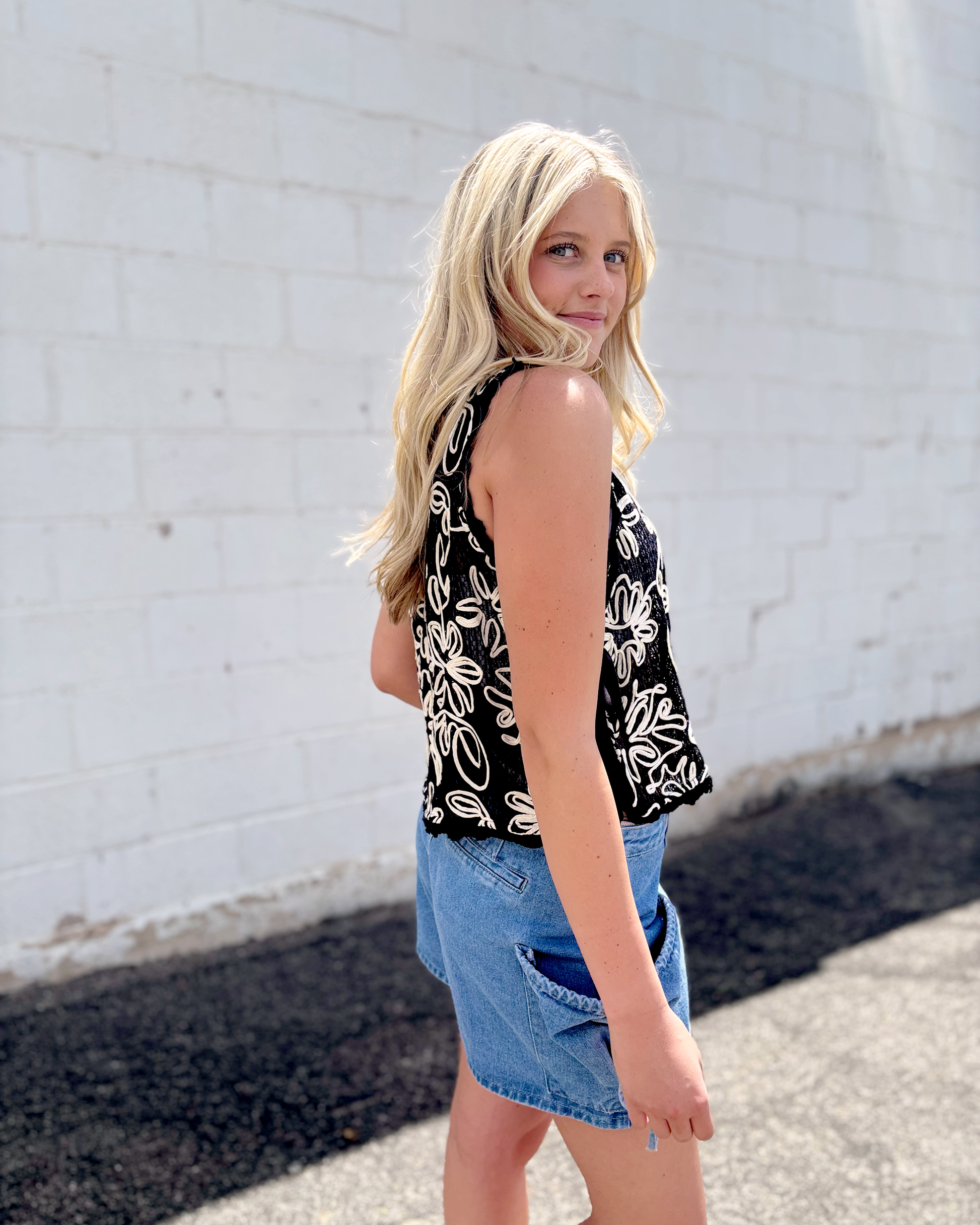 Black crochet top with ties on the sides