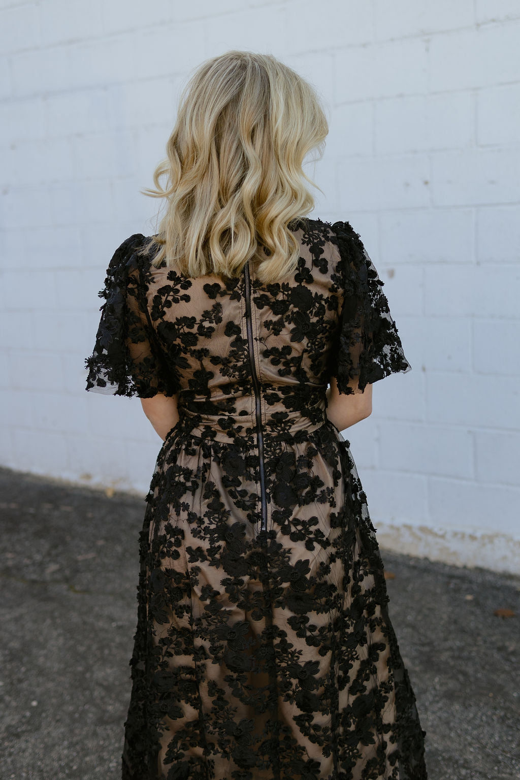 black lace dress with nude lining