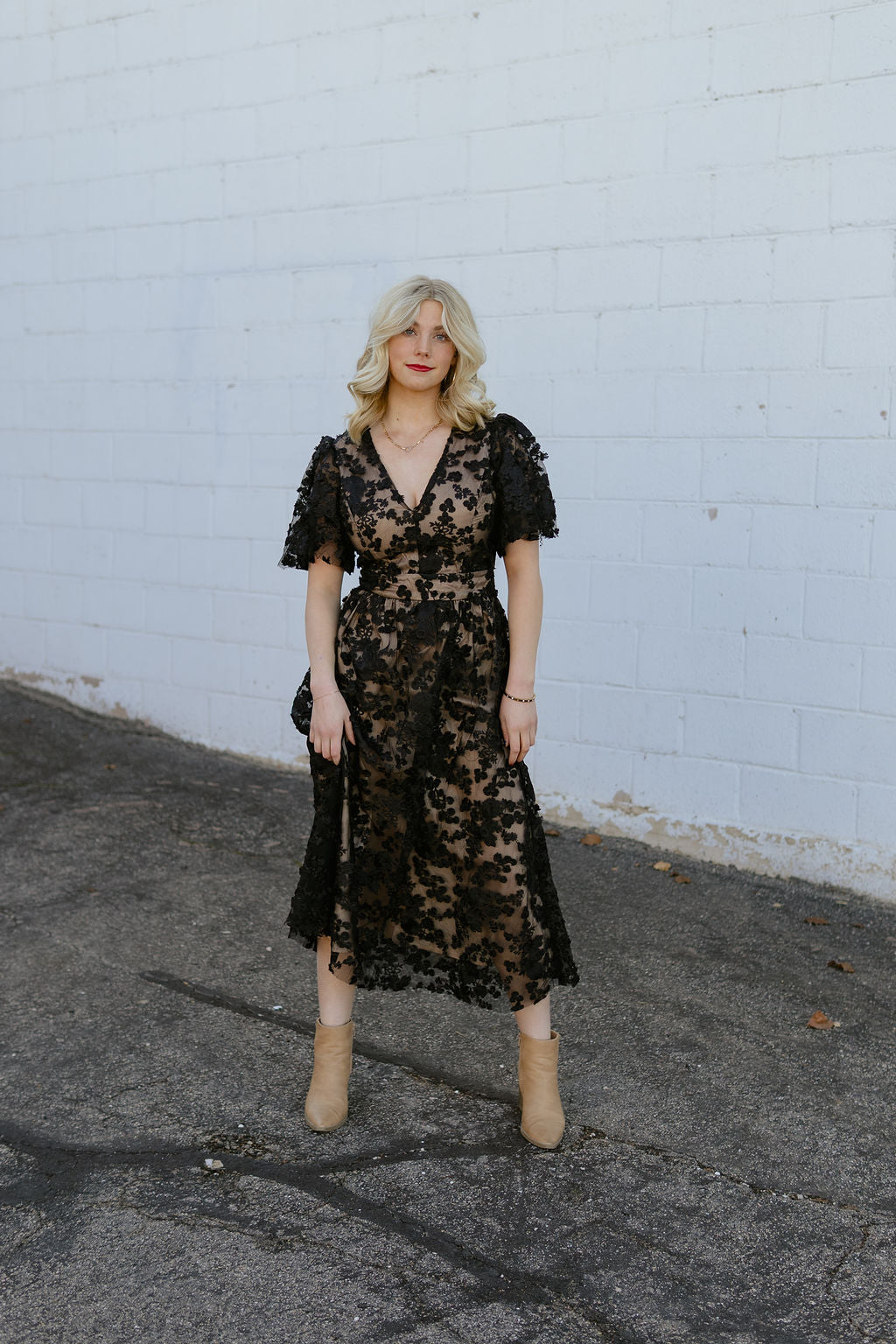 black lace dress with nude lining