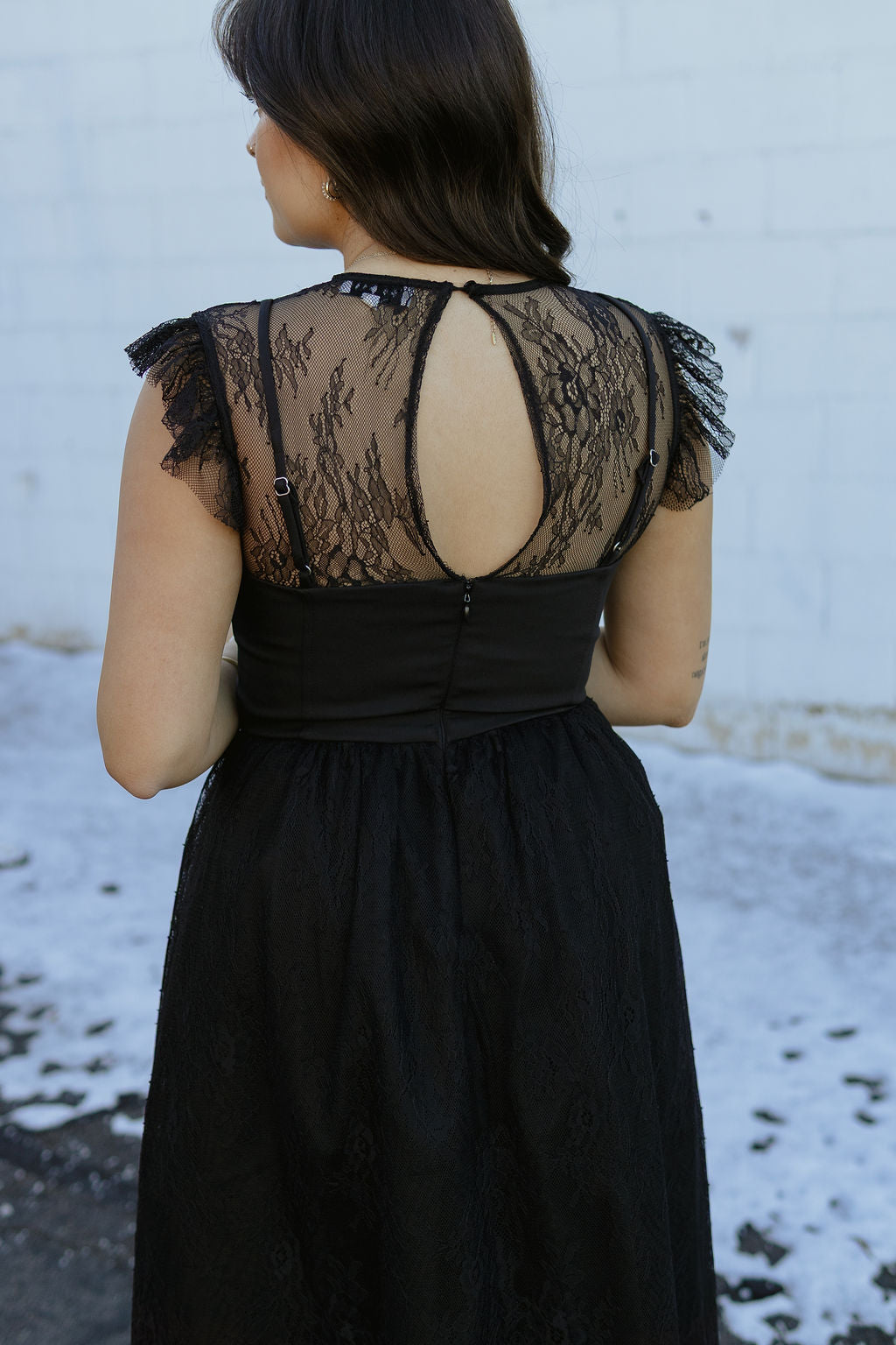 black dress with lace overlay