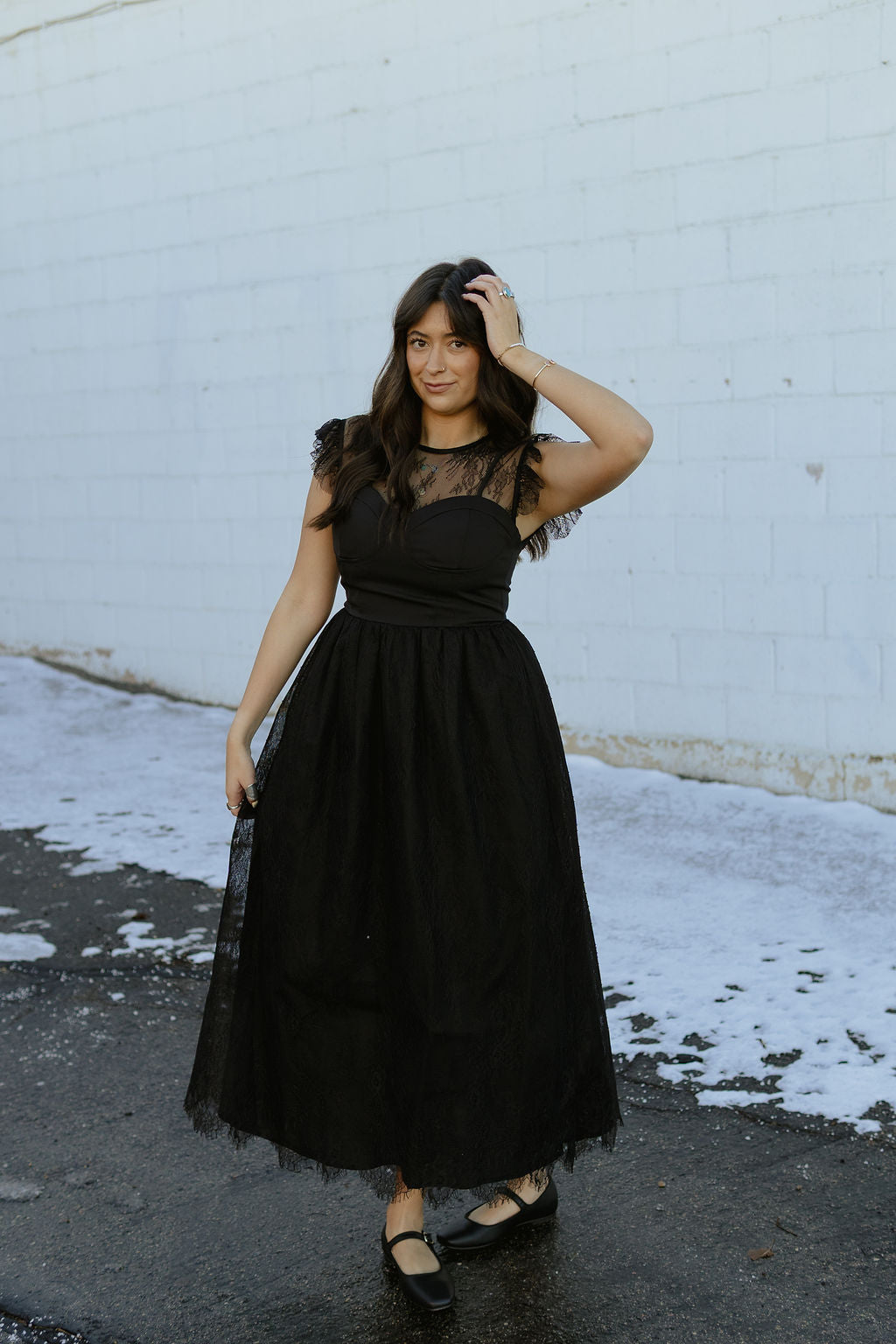 black dress with lace overlay
