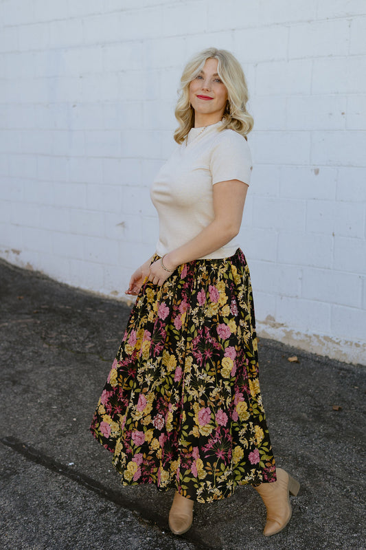 black floral skirt