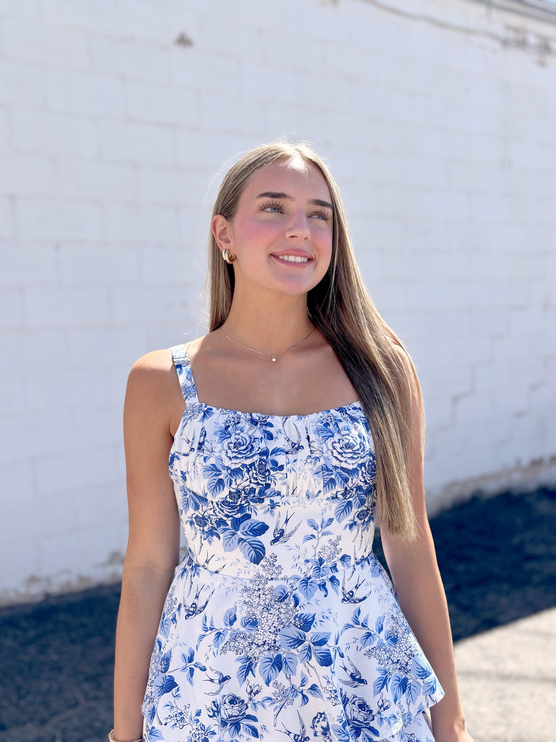 Long Blue Floral dress with tiers