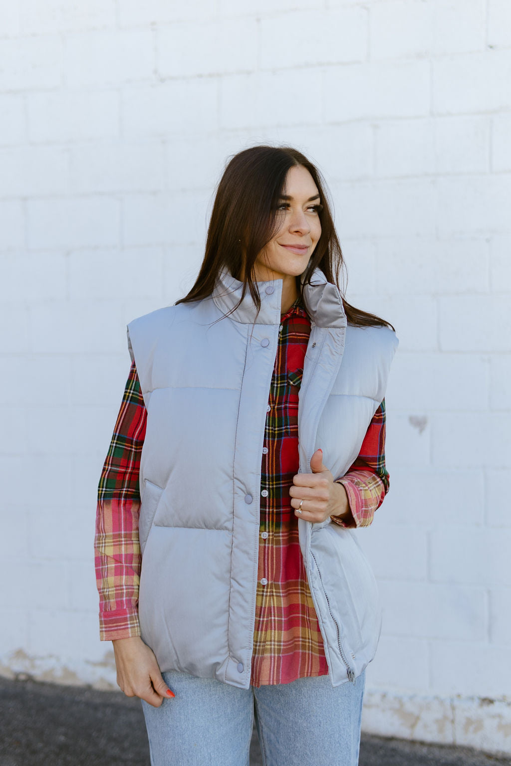 Grey oversized puffer vest