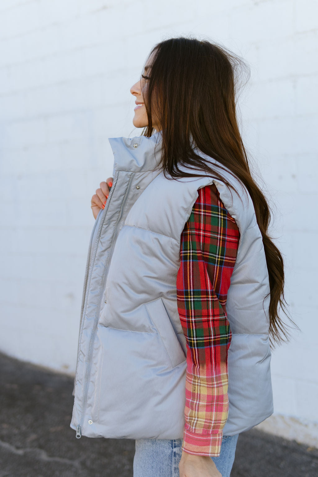 Grey oversized puffer vest