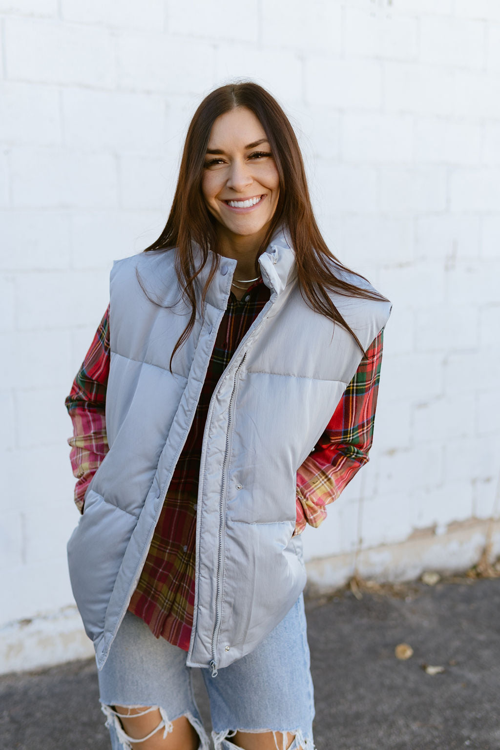 Grey oversized puffer vest