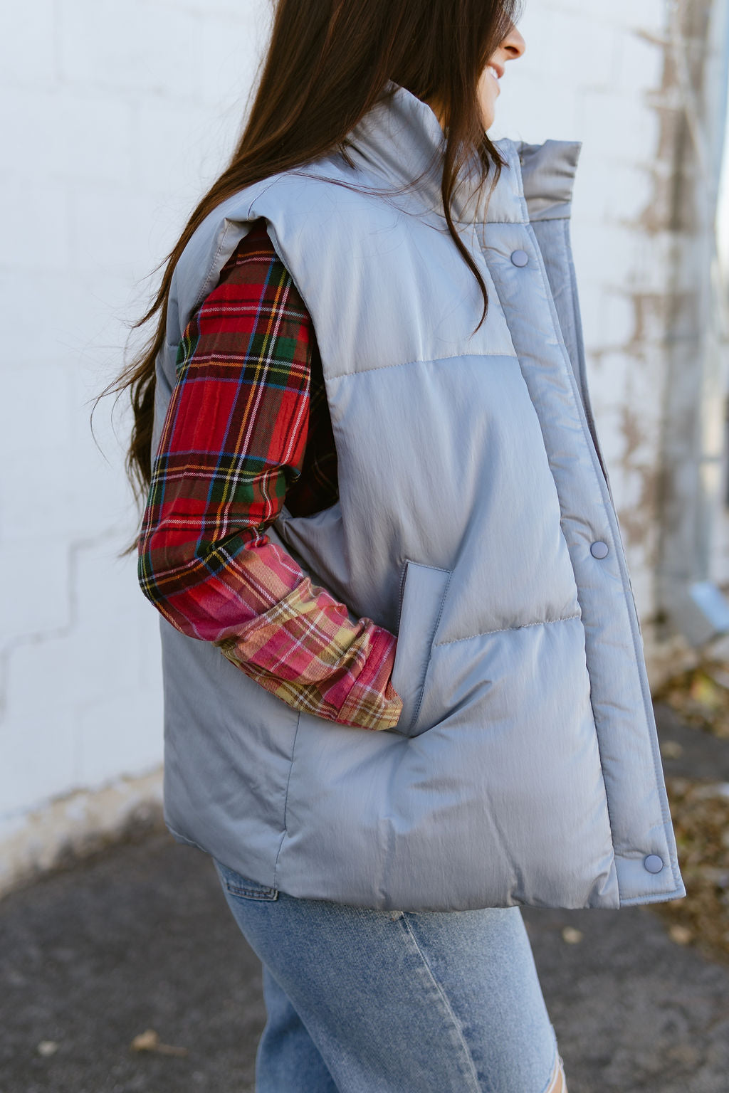 Grey oversized puffer vest