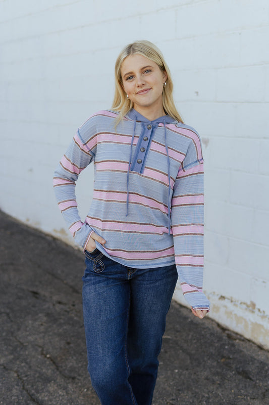 Striped hooded top